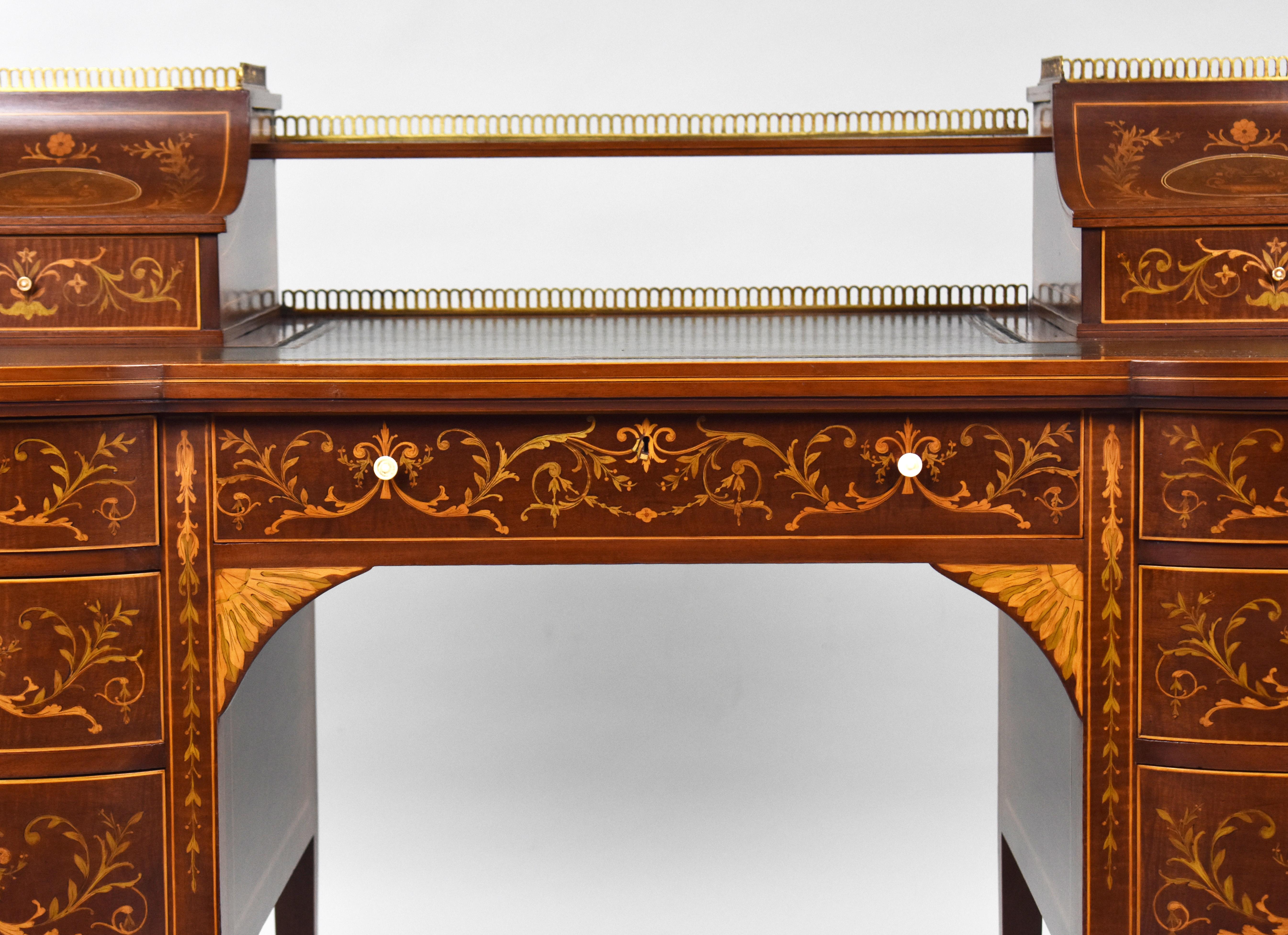 19th Century English Victorian Marquetry Inlaid Carlton House Desk For Sale 1