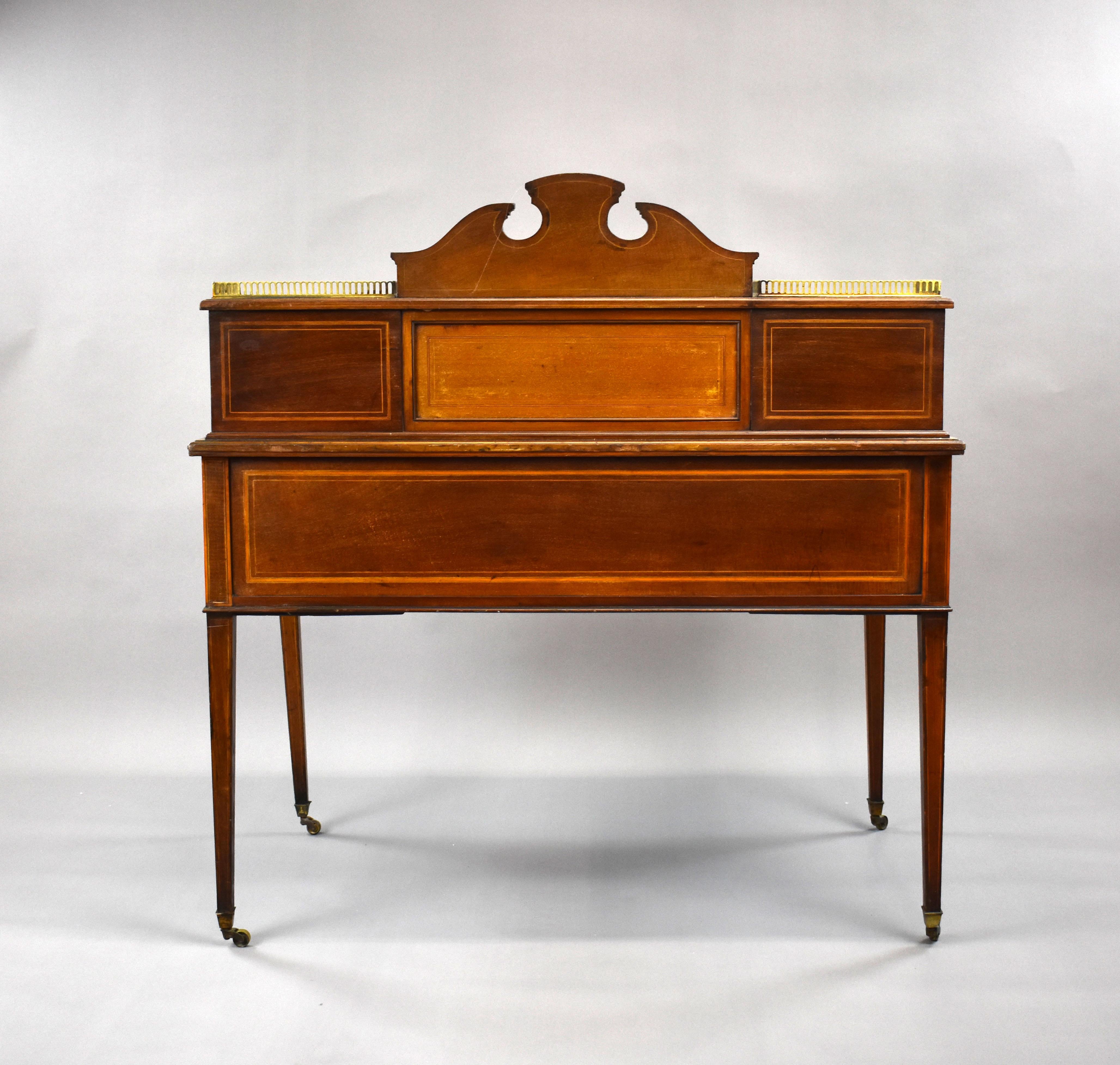 19th Century English Victorian Marquetry Writing Table by Shoolbred 1