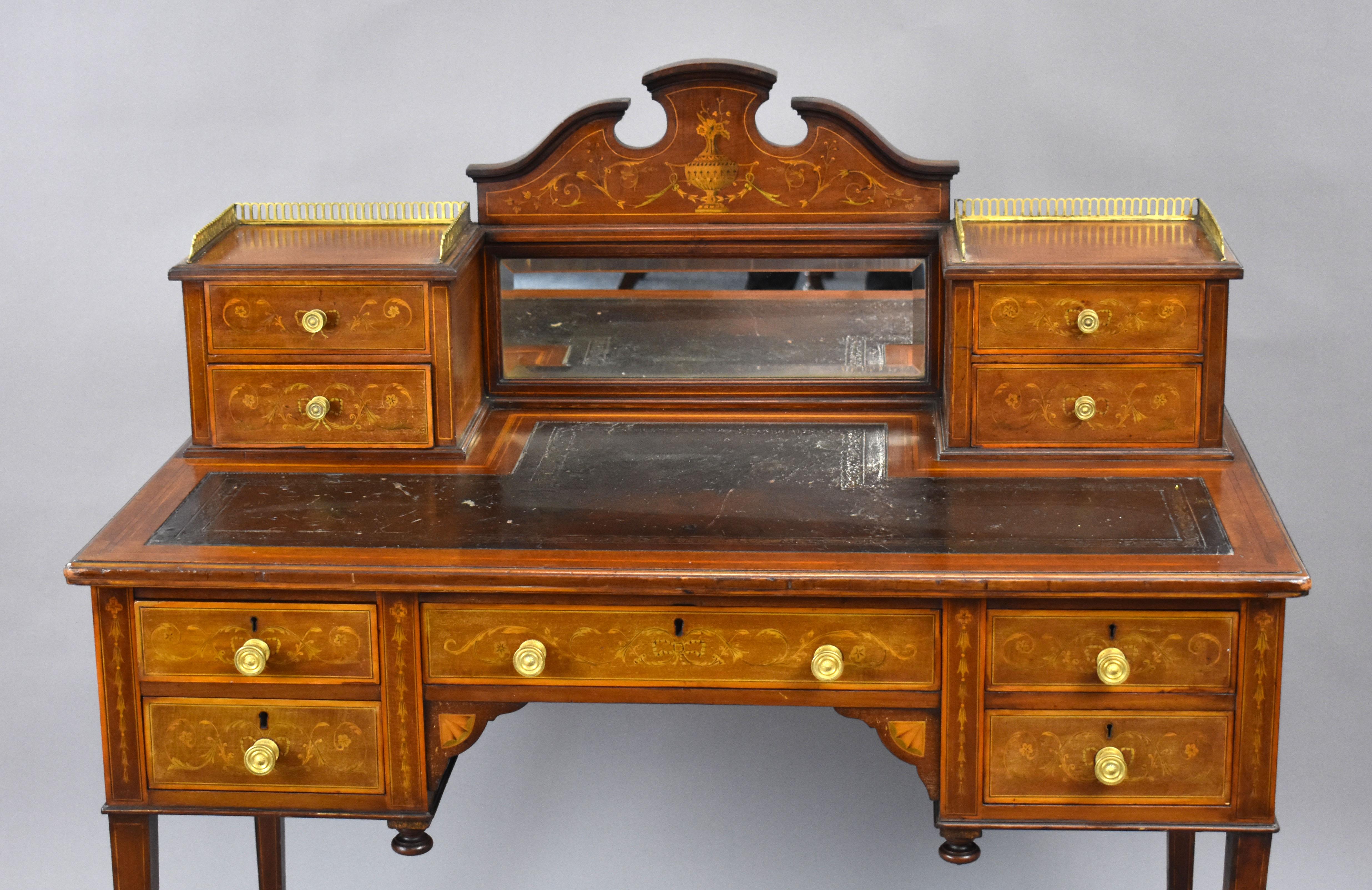19th Century English Victorian Marquetry Writing Table by Shoolbred 3