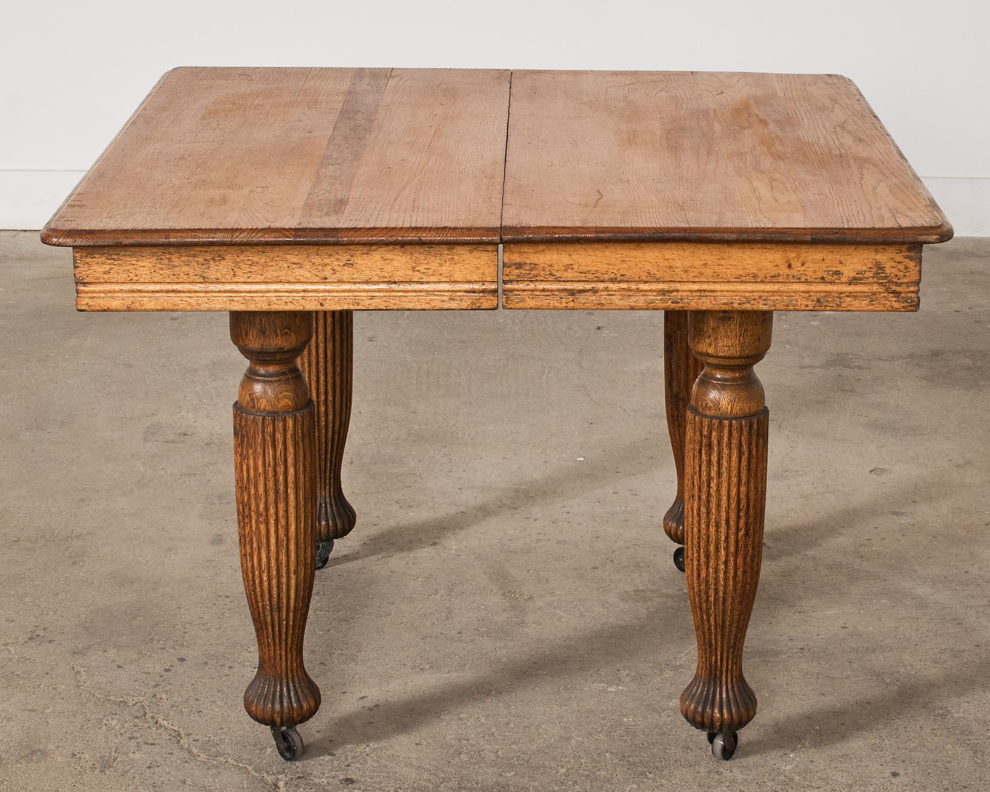 19th Century English Victorian Oak Dining Center Table For Sale 8