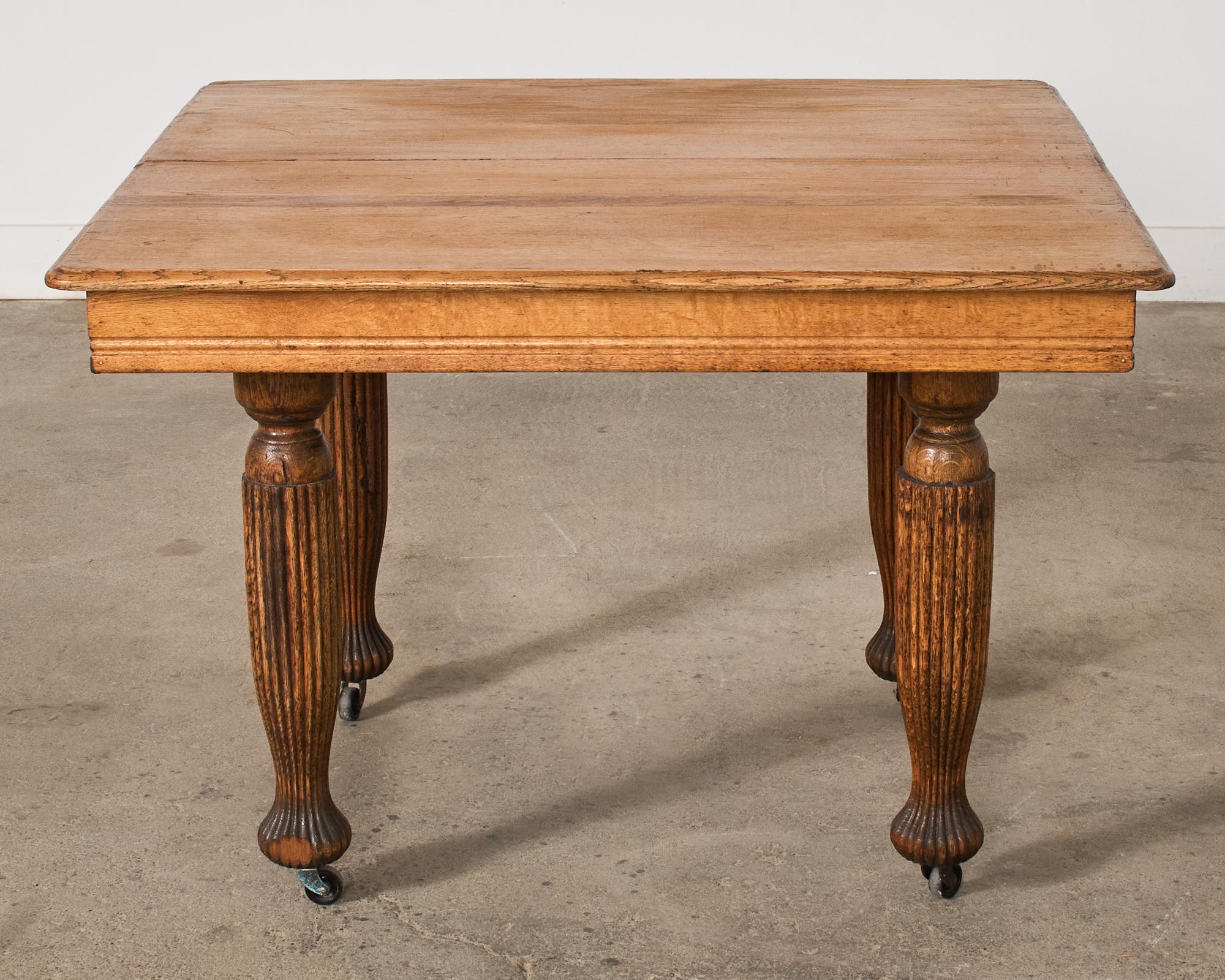 Hand-Crafted 19th Century English Victorian Oak Dining Center Table For Sale