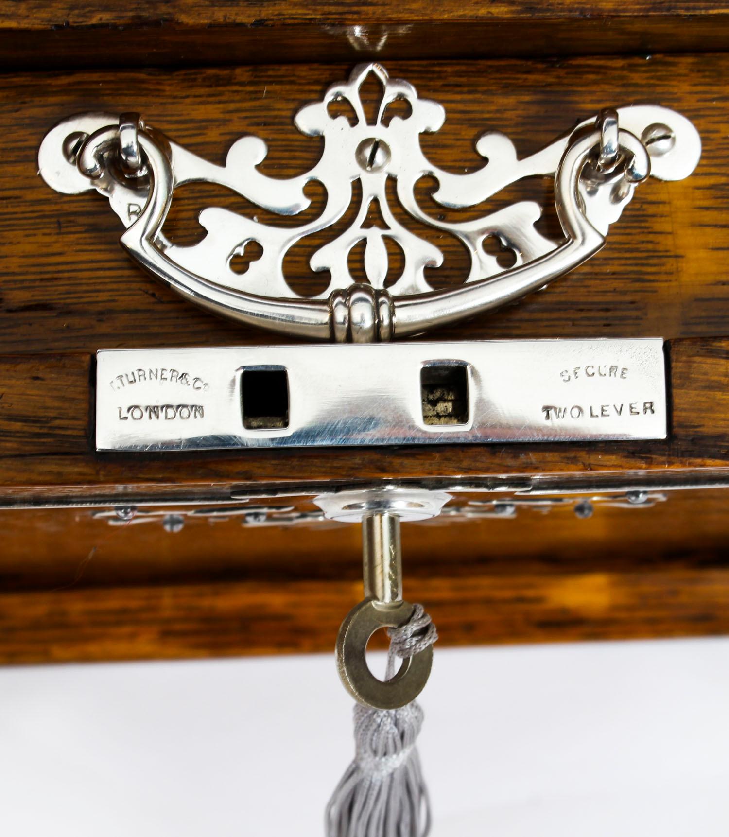 19th Century English Victorian Oak Three Crystal Decanter Tantalus Dry Bar 1