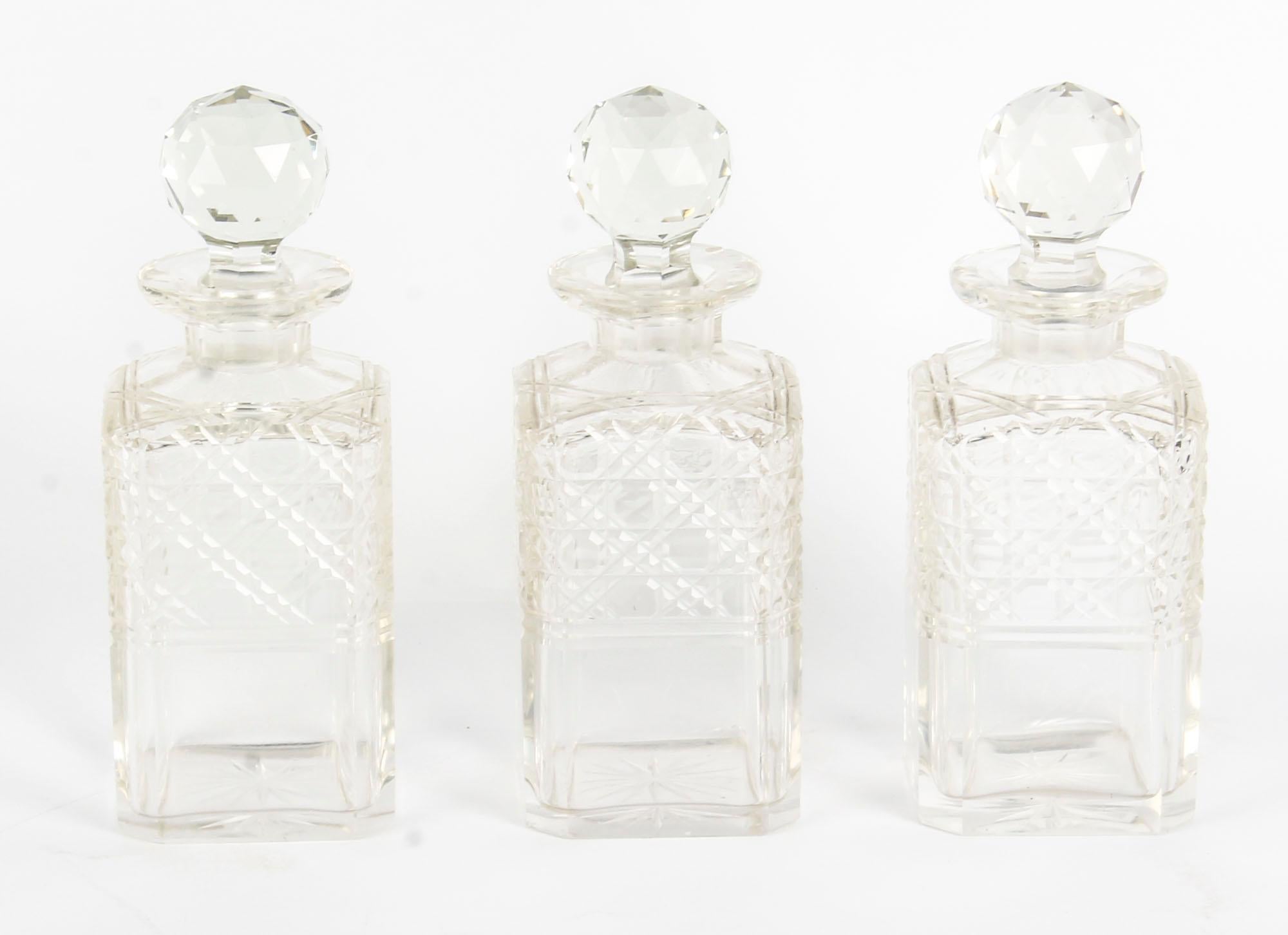 19th Century English Victorian Oak Three Crystal Decanter Tantalus 8