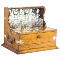 19th Century English Victorian Oak Three Crystal Decanter Tantalus