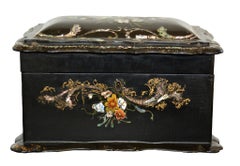 19th Century English Victorian Papier Mache Inlay & Gold Leaf Box