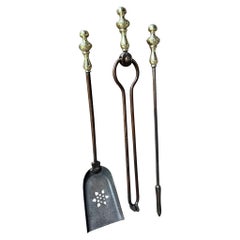 19th Century English Victorian Period Fireplace Tool Set or Companion Set