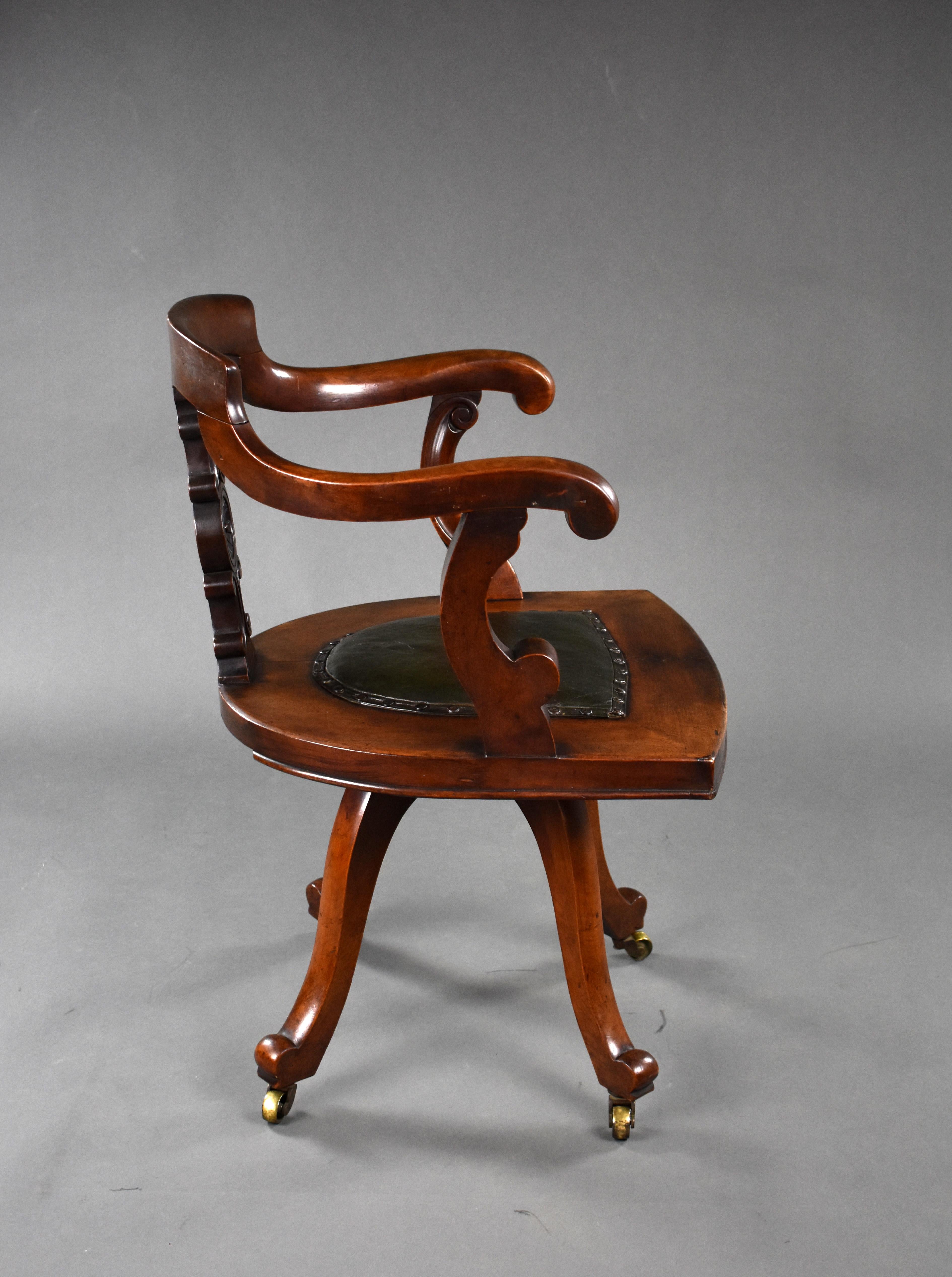 19th Century English Victorian Red Walnut Swivel Desk Chair 2