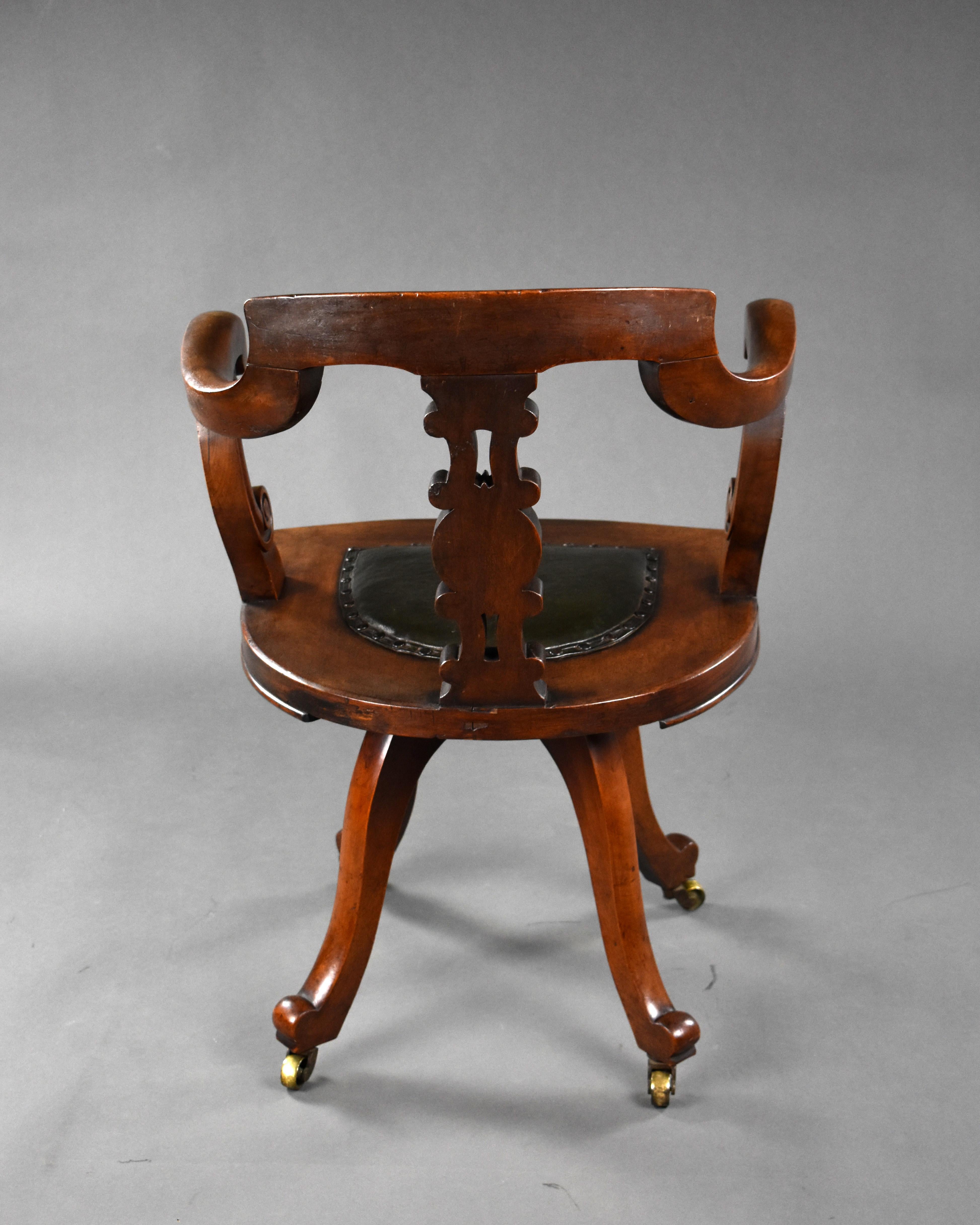 19th Century English Victorian Red Walnut Swivel Desk Chair 3