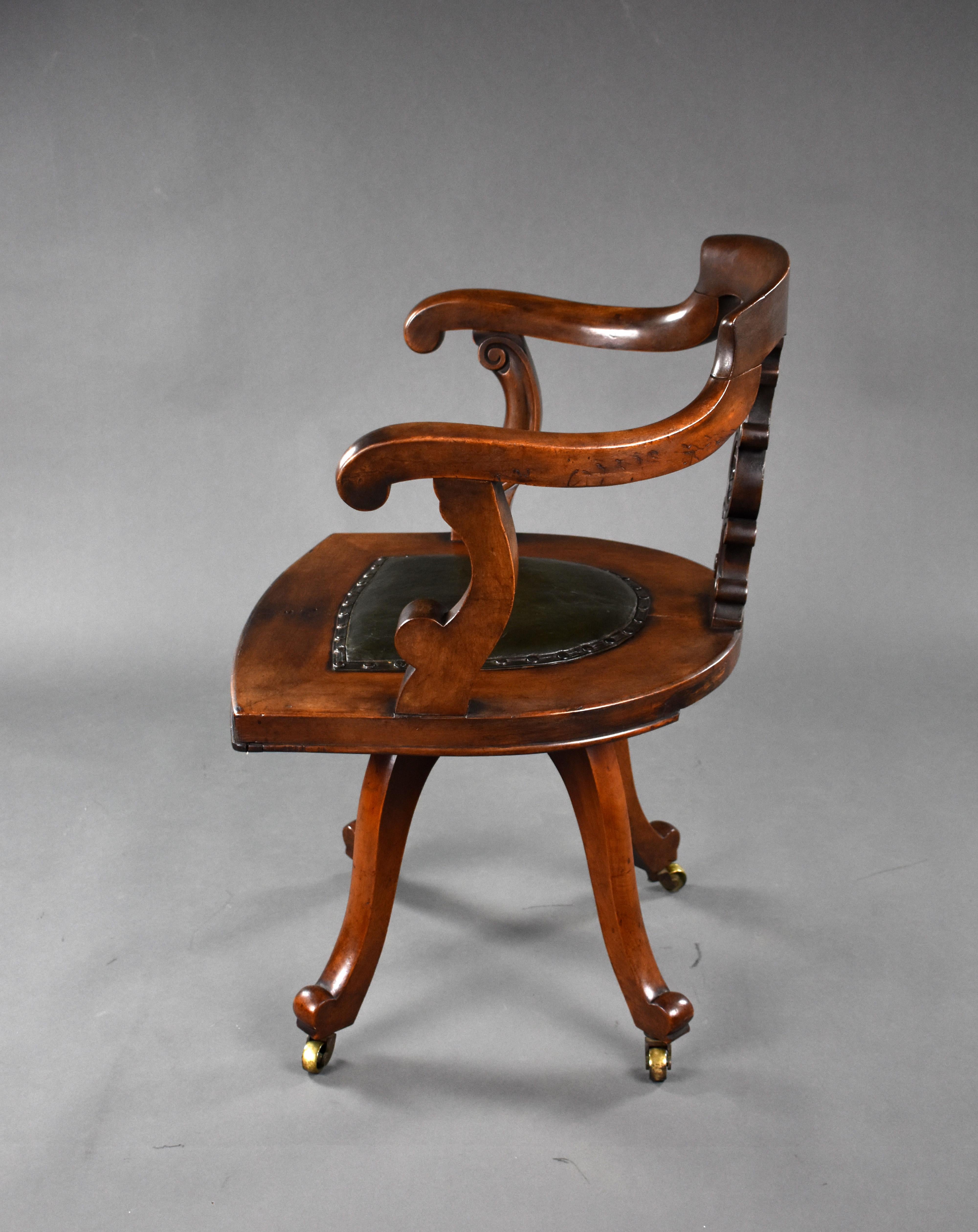 19th Century English Victorian Red Walnut Swivel Desk Chair 4