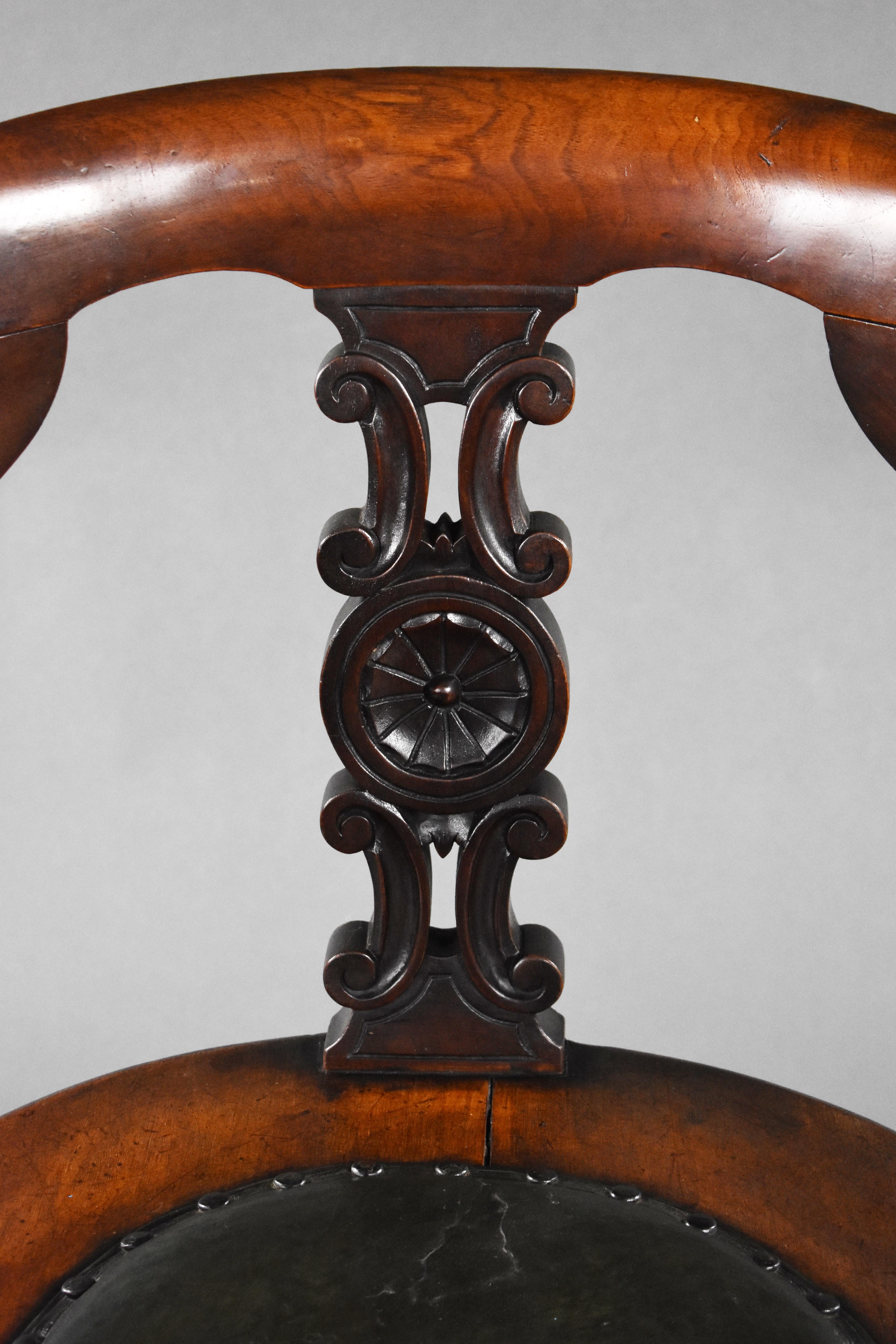 19th Century English Victorian Red Walnut Swivel Desk Chair 6