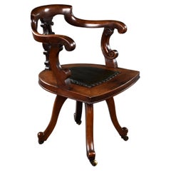 19th Century English Victorian Red Walnut Swivel Desk Chair