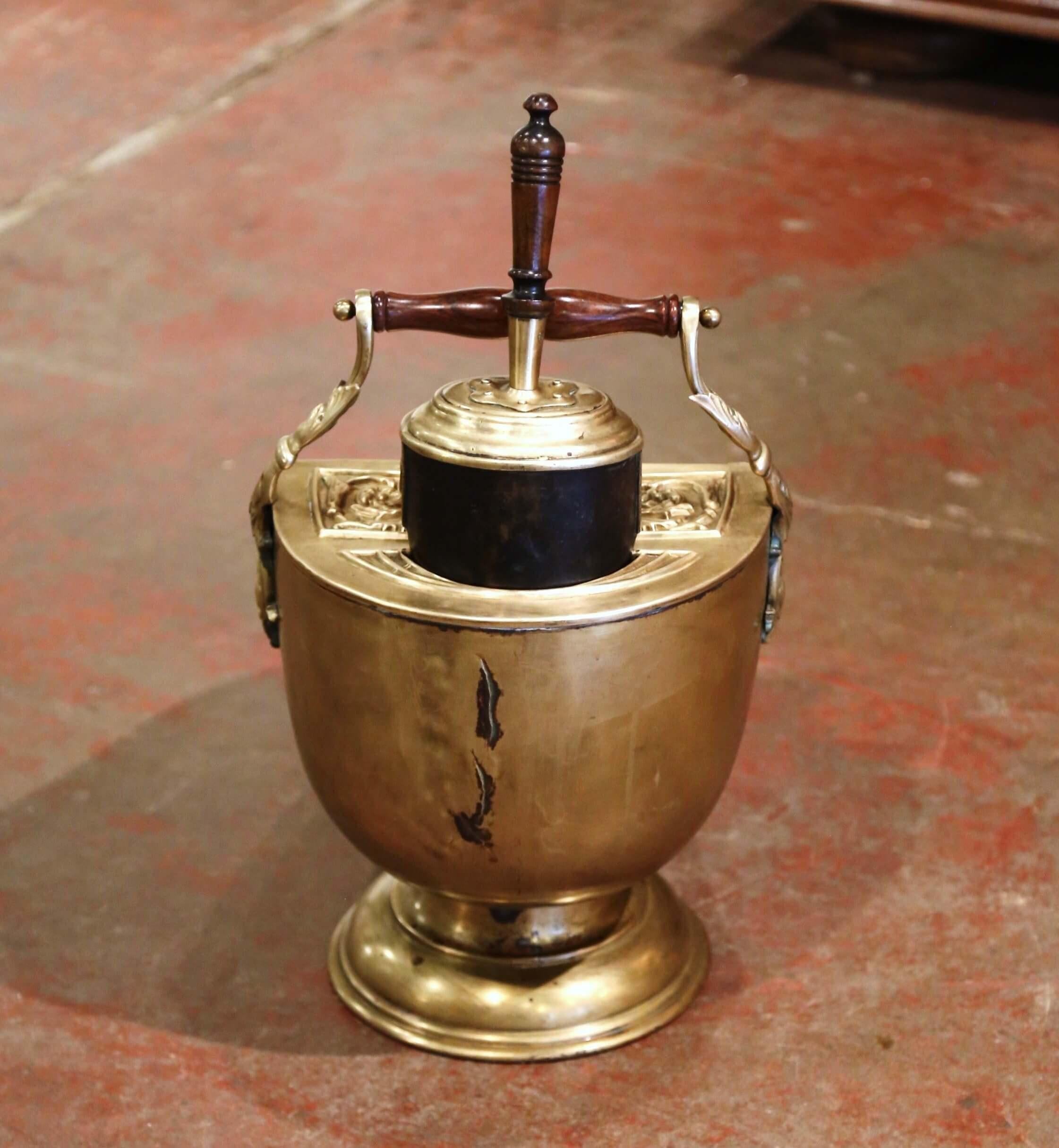 19th Century English Victorian Repousse Brass Coal Bucket with Original Scoop 6