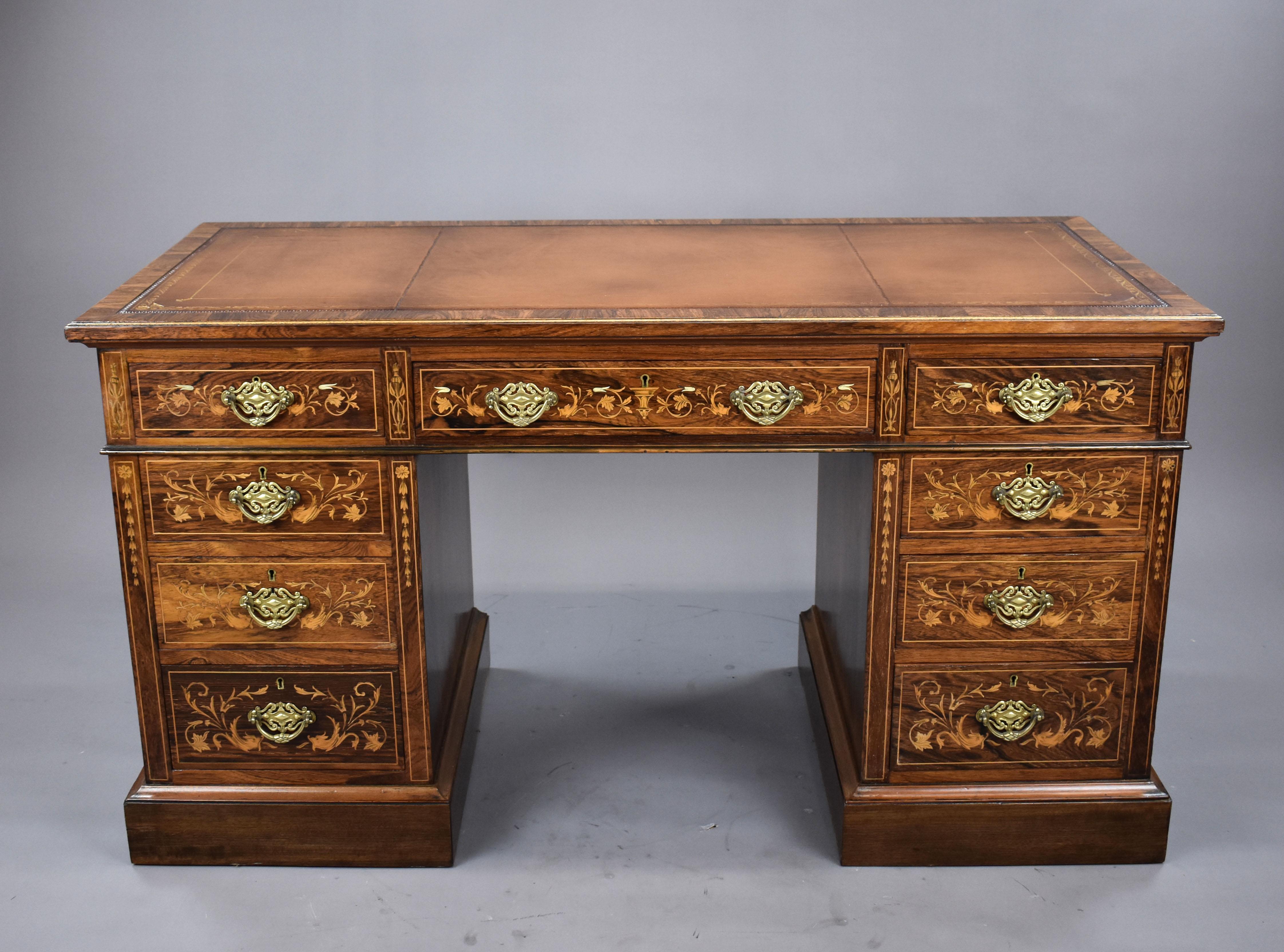 Englischer viktorianischer Schreibtisch aus Palisanderholz mit Intarsien aus dem 19. Jahrhundert im Angebot 8