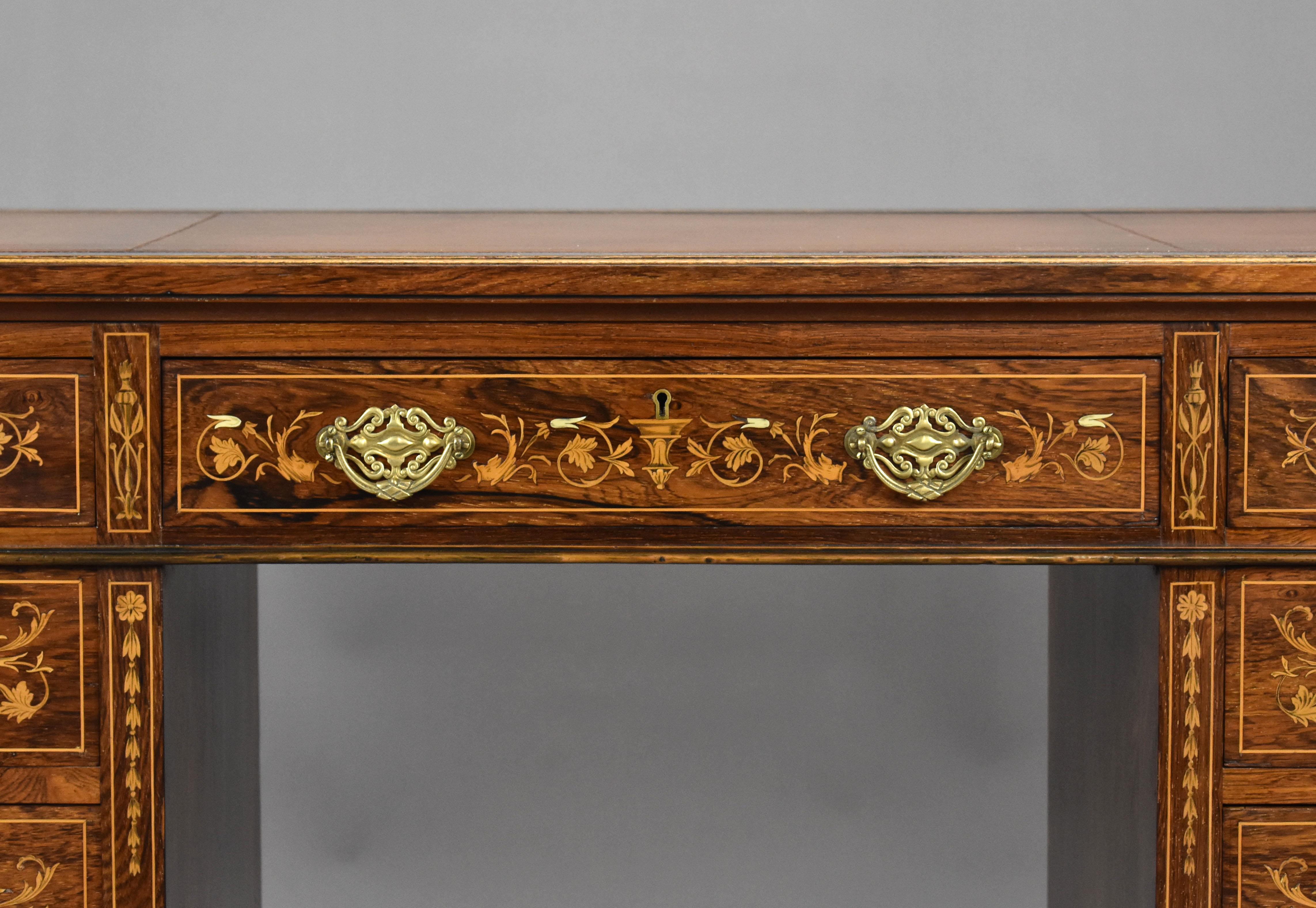 19th Century English Victorian Rosewood and Marquetry Writing Table For Sale 1