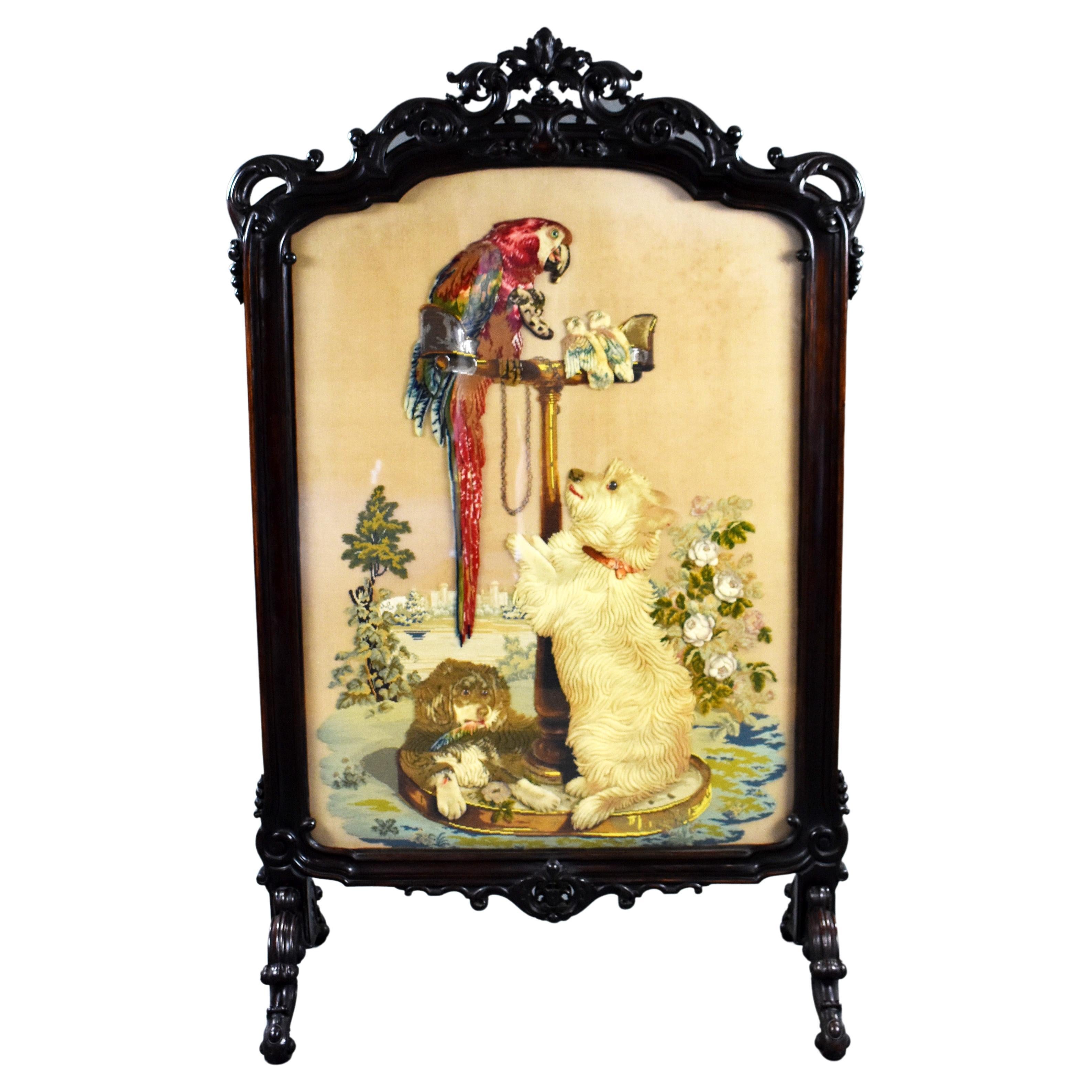 19th Century English Victorian Rosewood Fire Screen For Sale