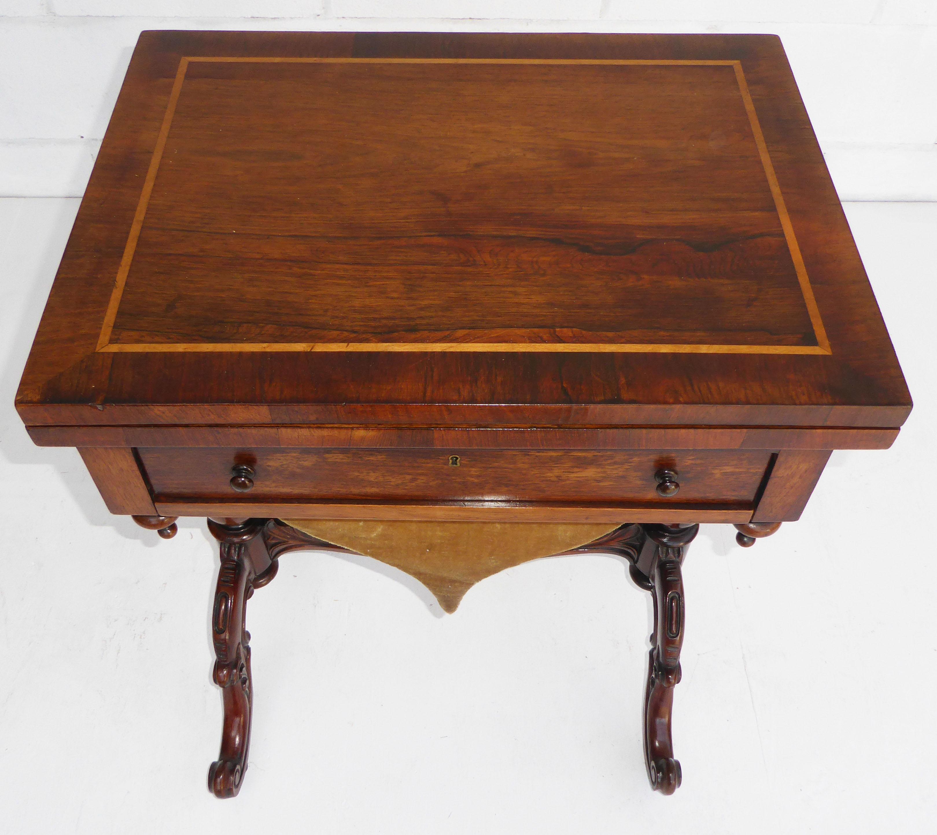 19th Century English Victorian Rosewood Games Table For Sale 1