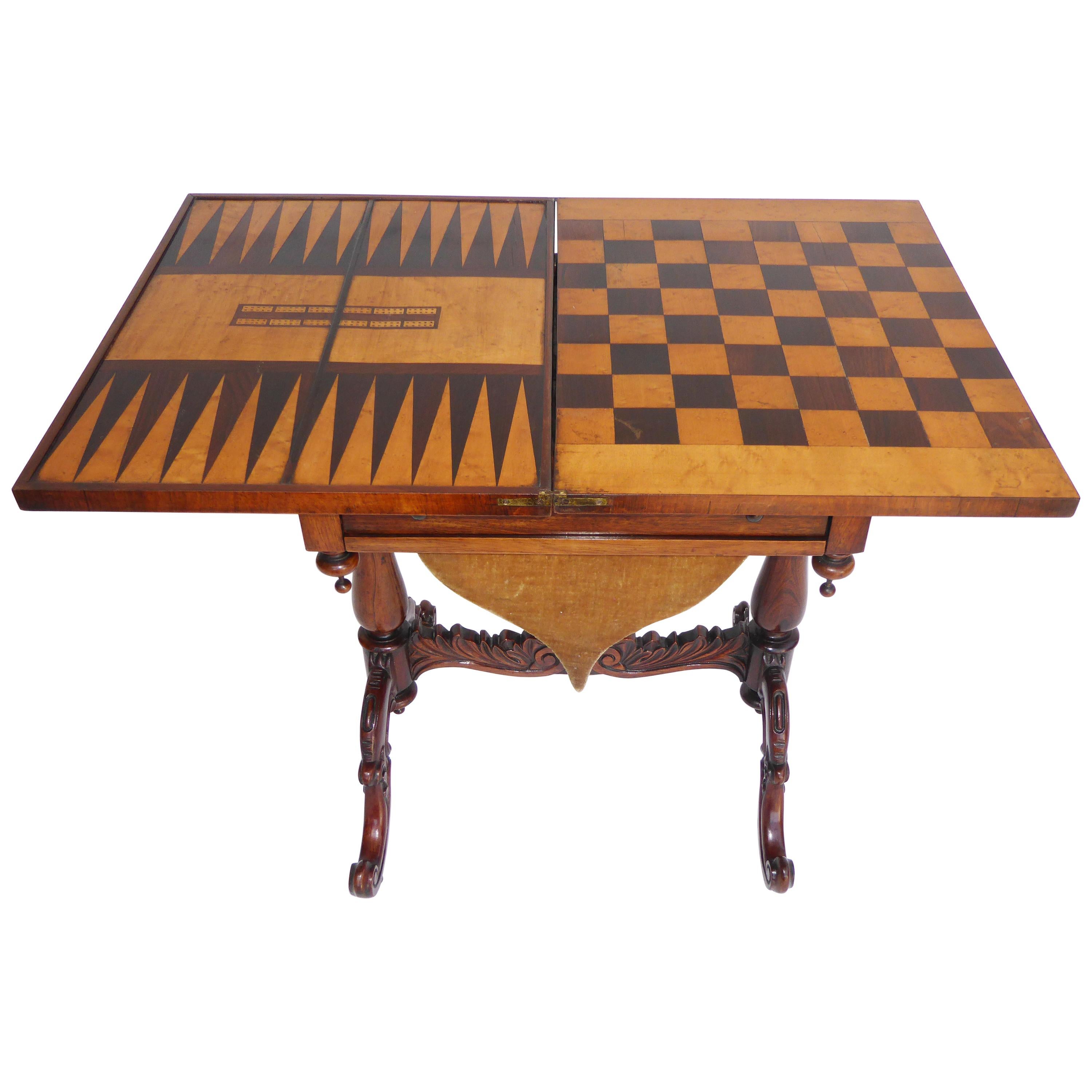 19th Century English Victorian Rosewood Games Table For Sale 2