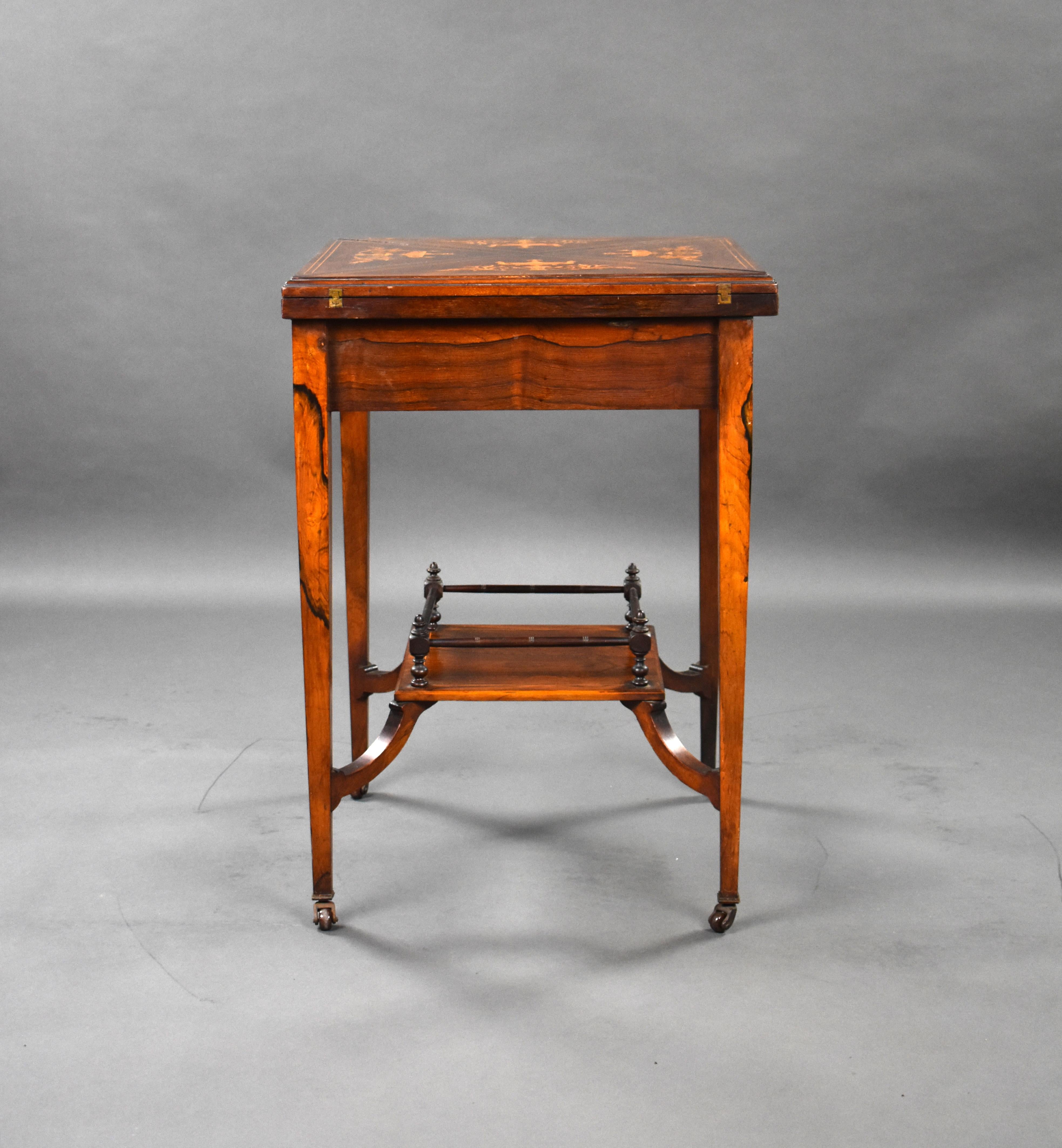 19th Century English Victorian Rosewood Inlaid Envelope Card Table For Sale 7