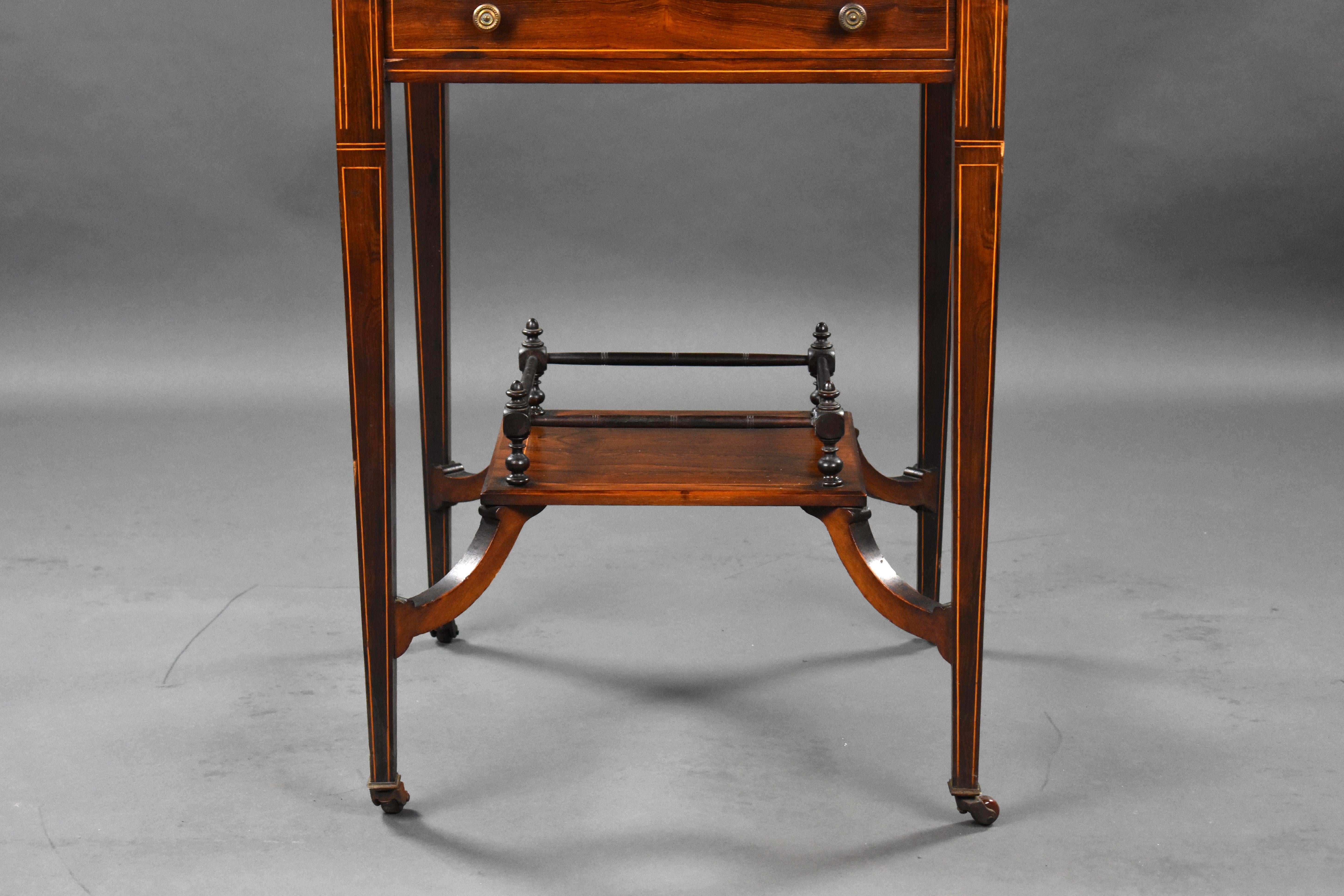 Englischer viktorianischer Kartentisch aus Rosenholz mit Intarsien aus dem 19. Jahrhundert im Angebot 2