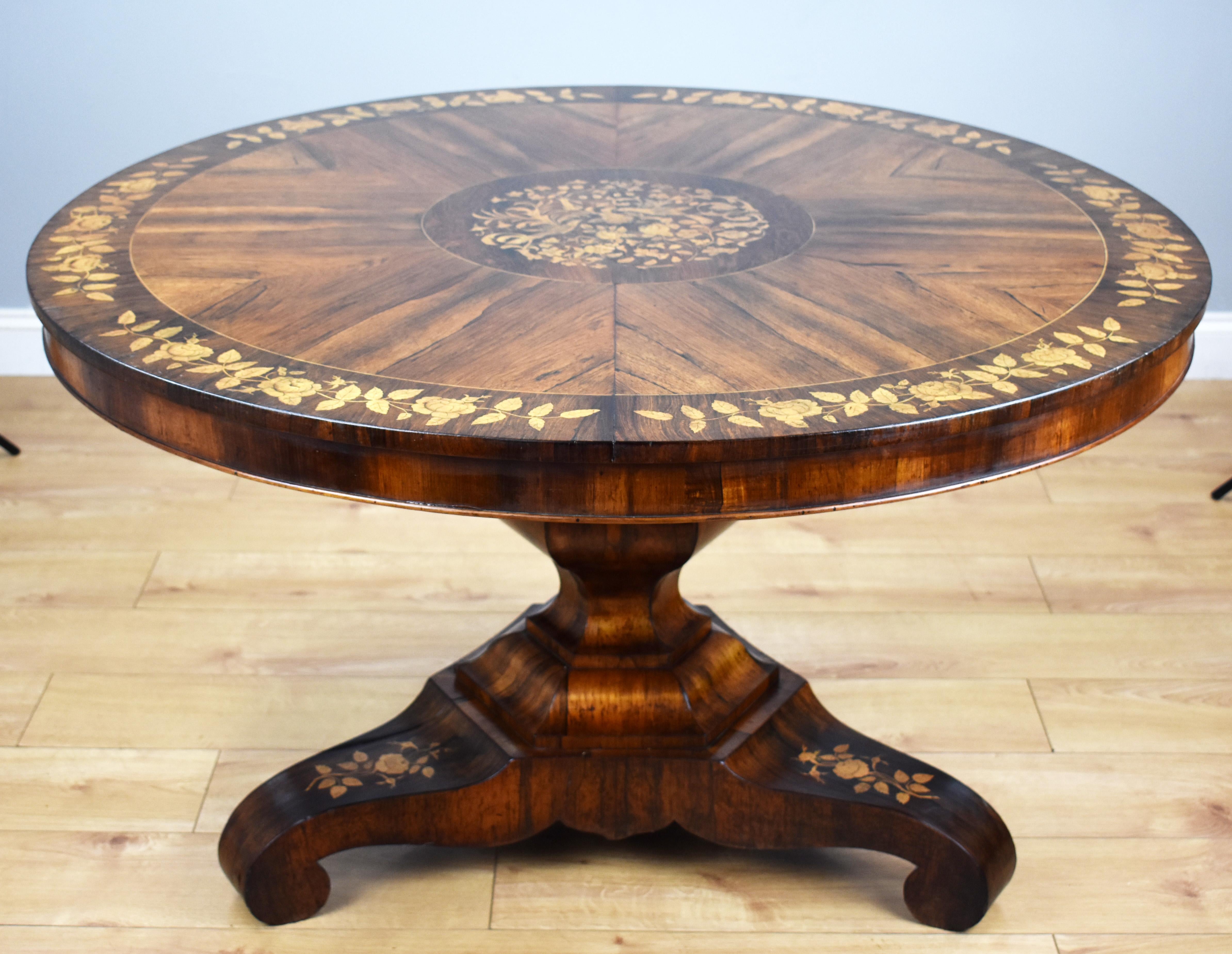 19th Century English Victorian Rosewood Marquetry Circular Table by Druce & Co 14