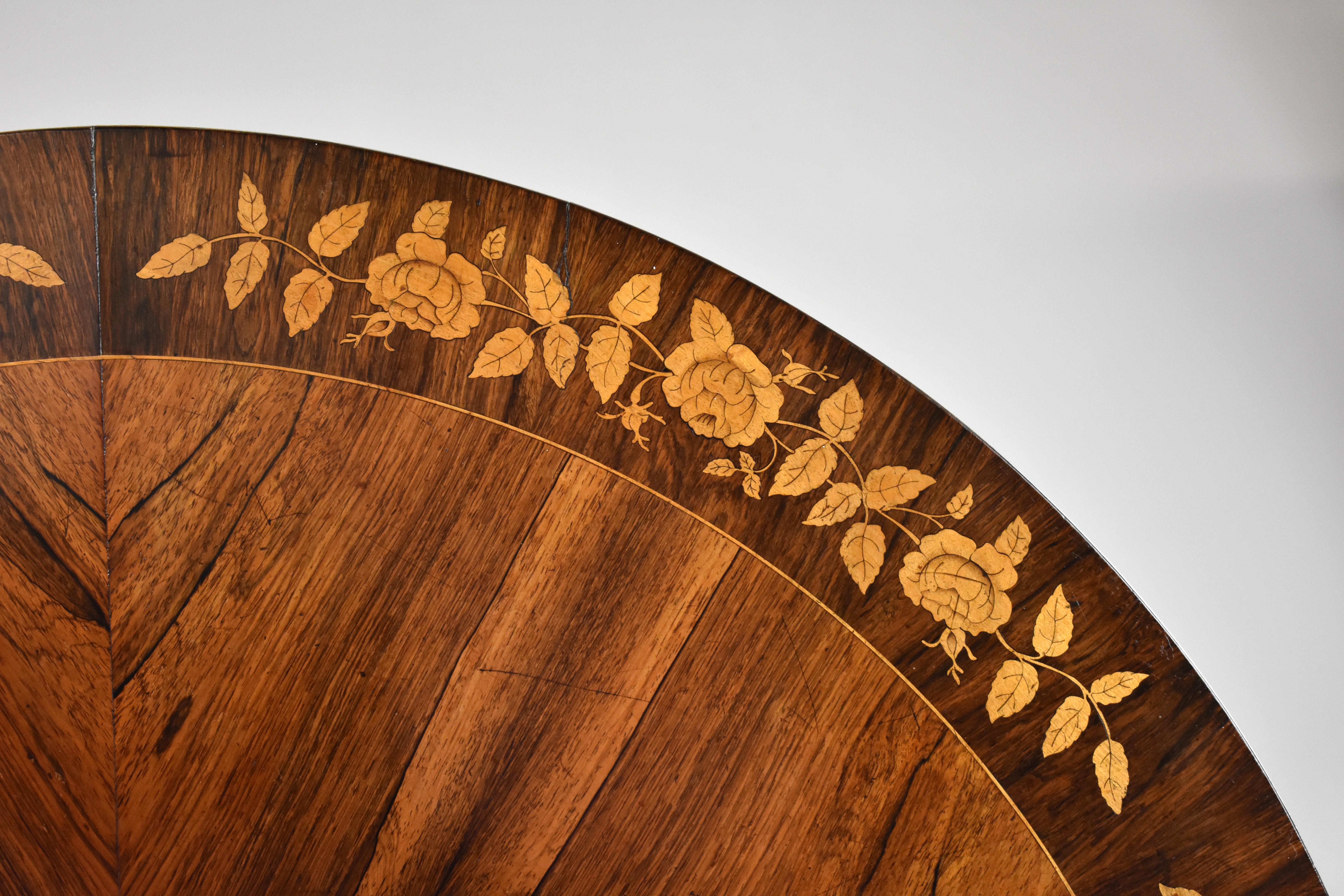 19th Century English Victorian Rosewood Marquetry Circular Table by Druce & Co In Good Condition In Chelmsford, Essex