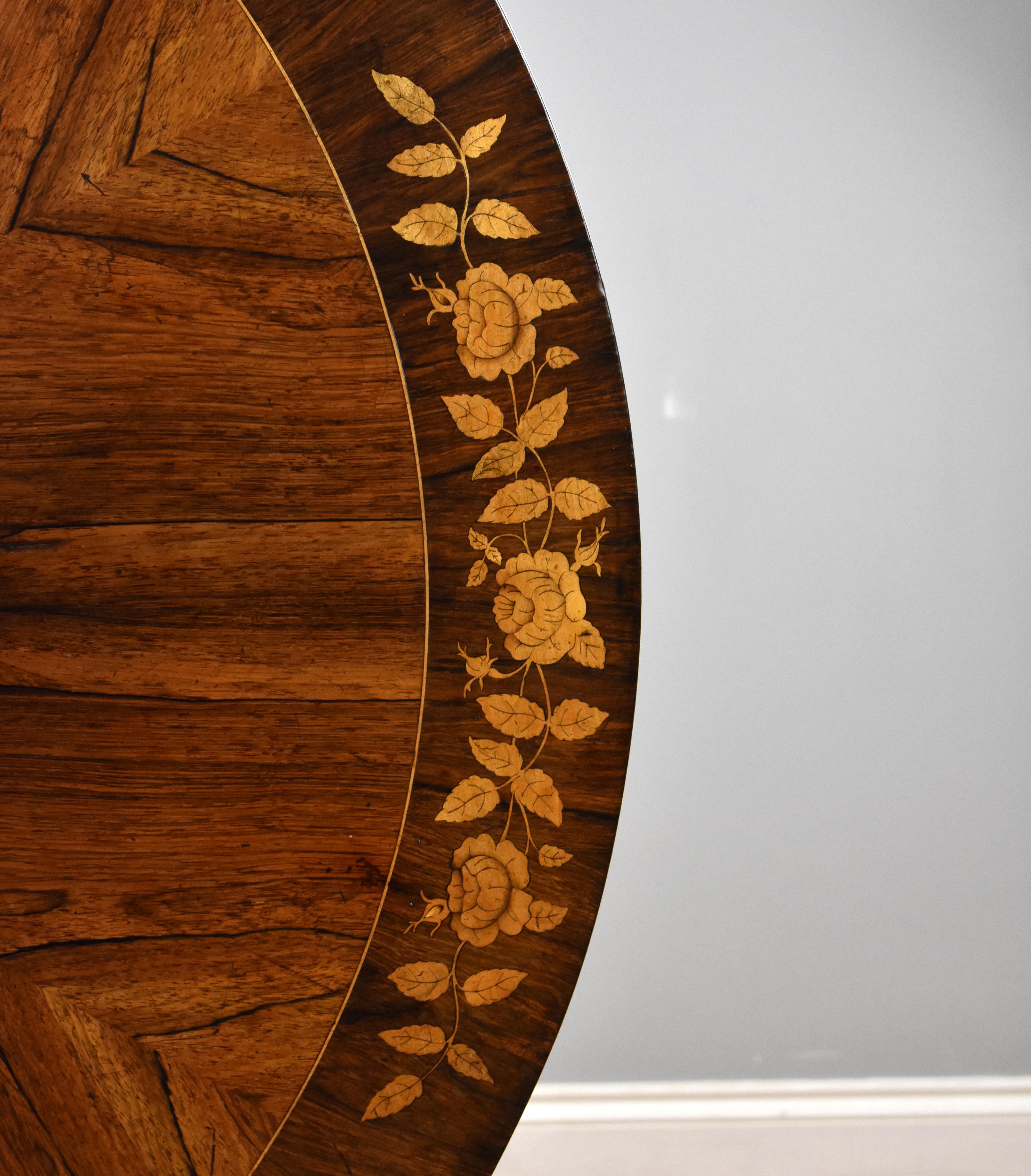 19th Century English Victorian Rosewood Marquetry Circular Table by Druce & Co 1