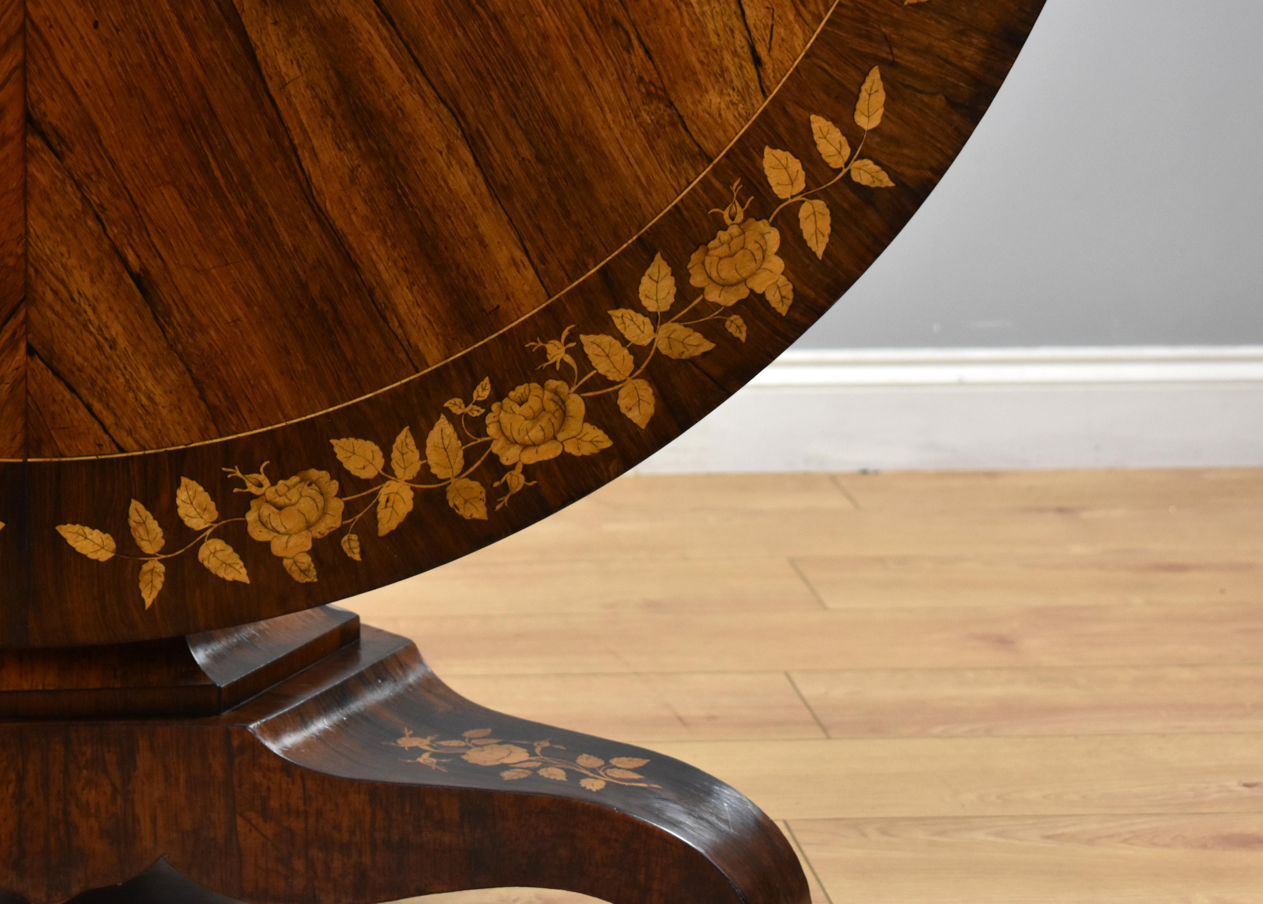 19th Century English Victorian Rosewood Marquetry Circular Table by Druce & Co 2
