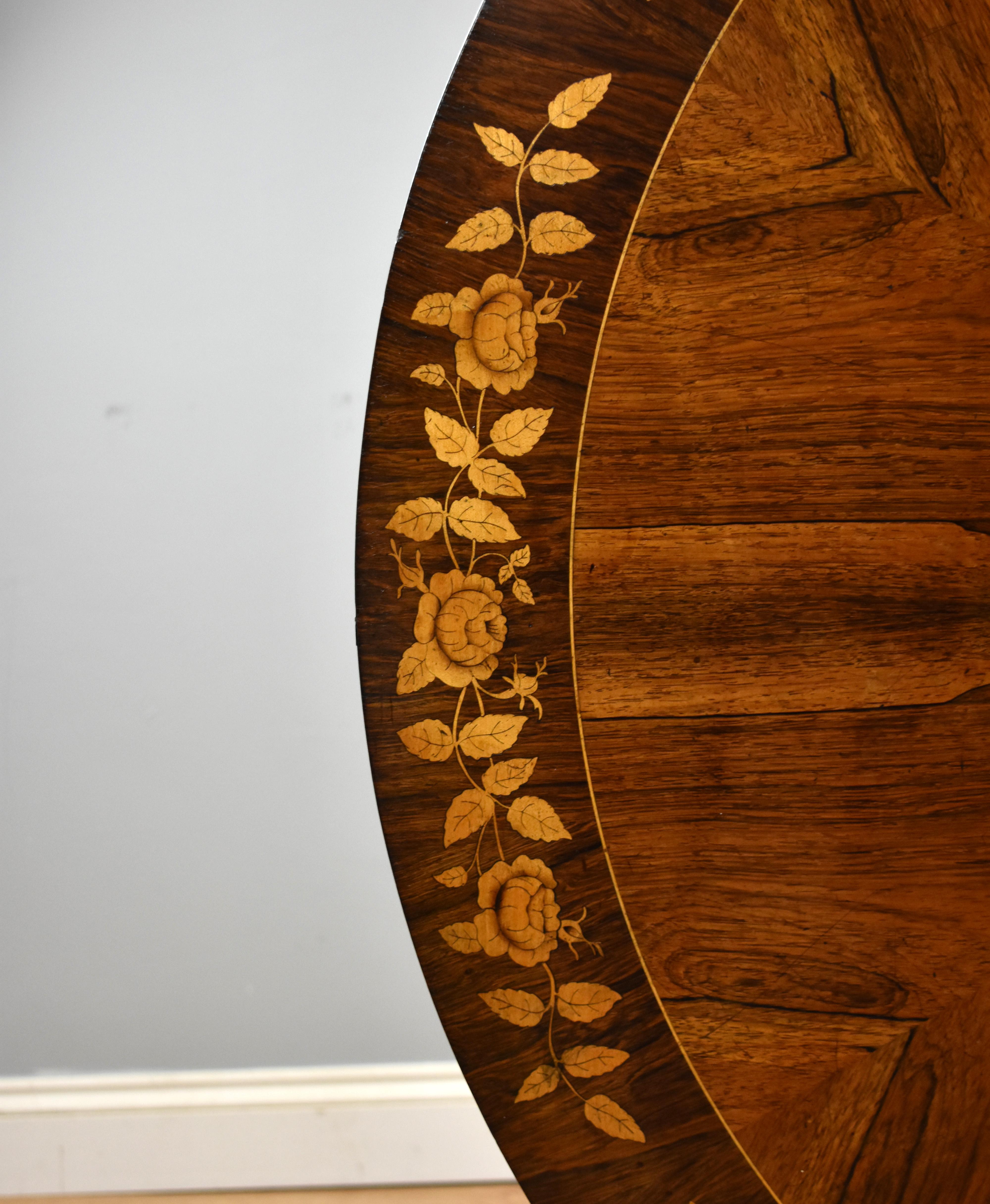 19th Century English Victorian Rosewood Marquetry Circular Table by Druce & Co 4