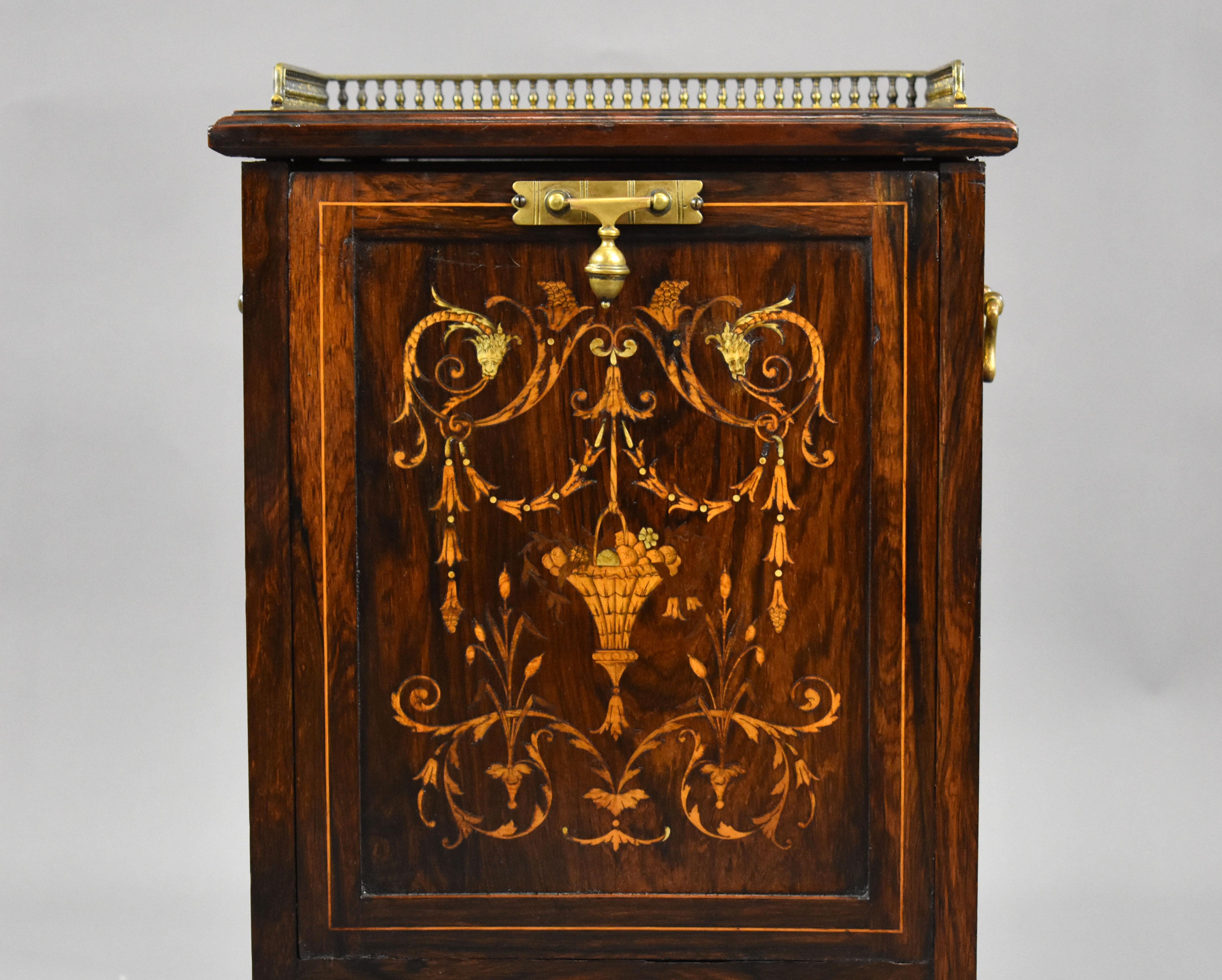 19th Century English Victorian Rosewood Marquetry Coal Purdonium In Good Condition For Sale In Chelmsford, Essex