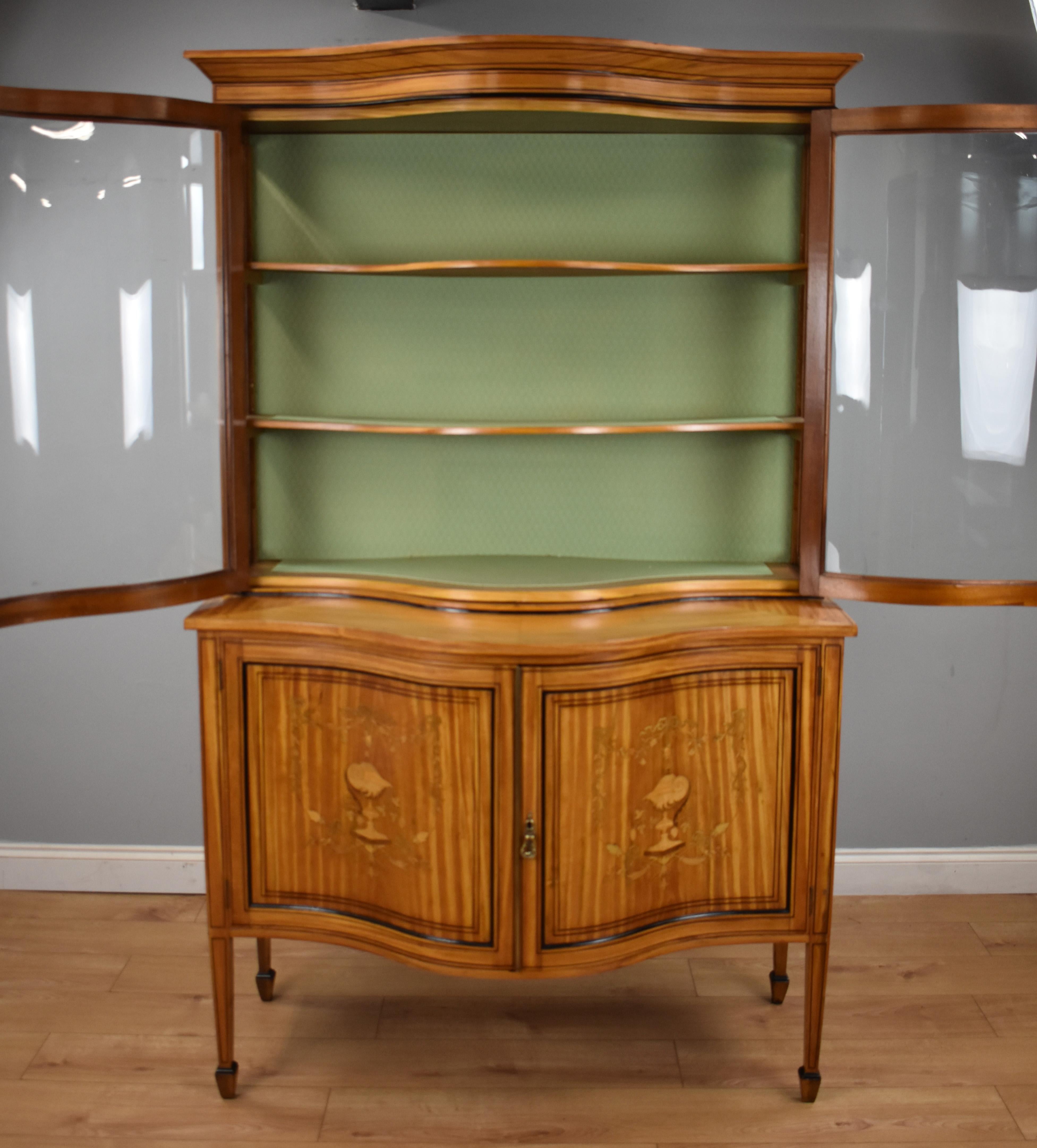 19th Century English Victorian Satinwood Display Cabinet For Sale 5
