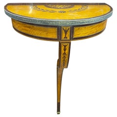 19th Century English Victorian Satinwood Inlay Wall Console Demi Lune 19th Century English Victorian Satinwood Inlay Wall Console Demi Lune