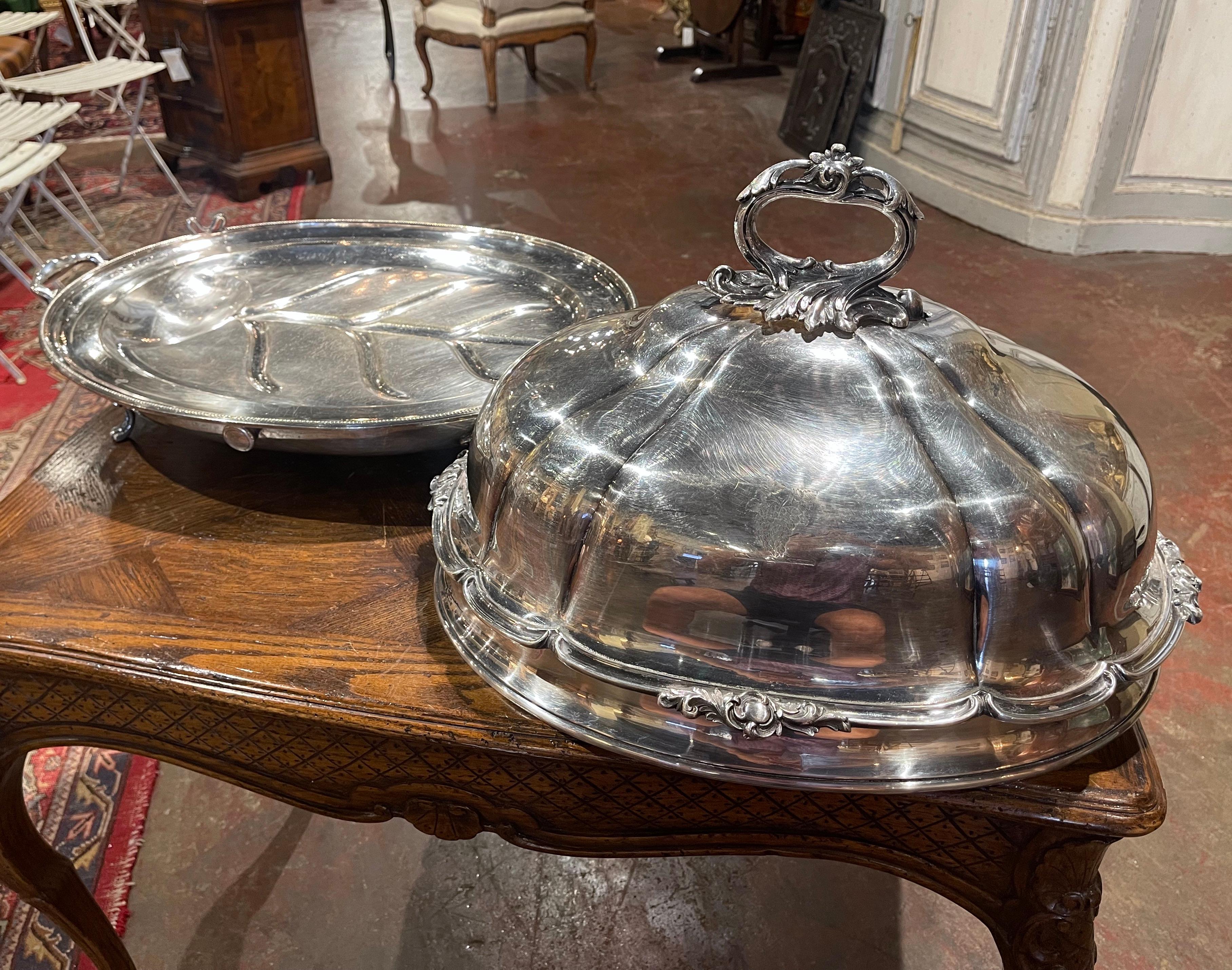 19th Century English Victorian Silver Plated Two-Piece Well Tree and Meat Dome  In Excellent Condition In Dallas, TX