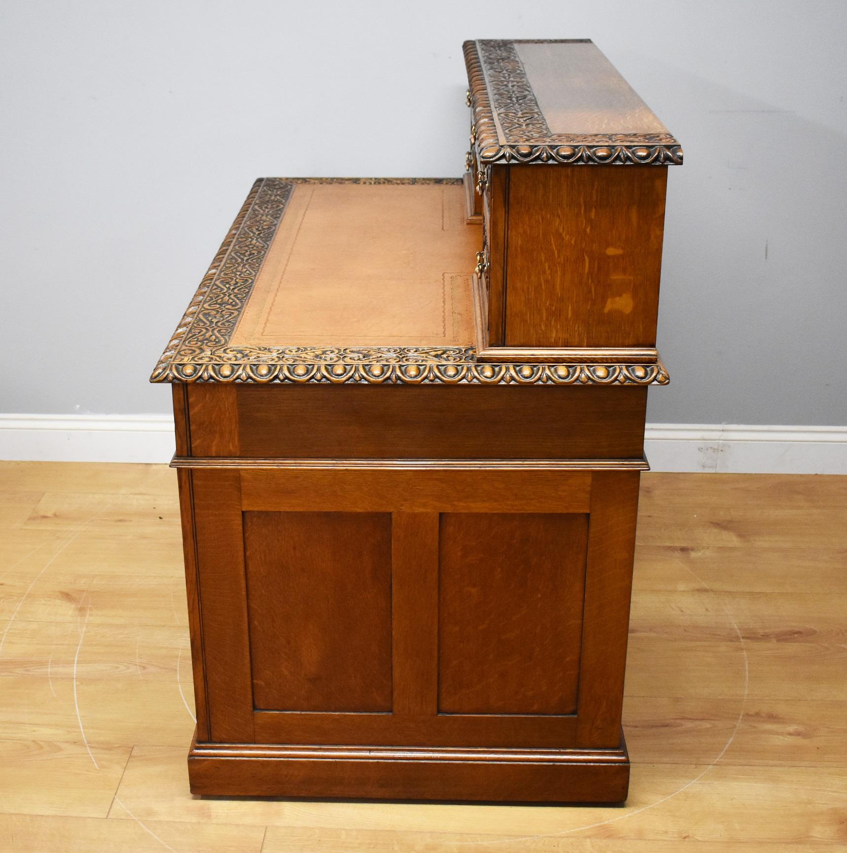 19th Century English Victorian Solid Carved Oak Pedestal Desk 5