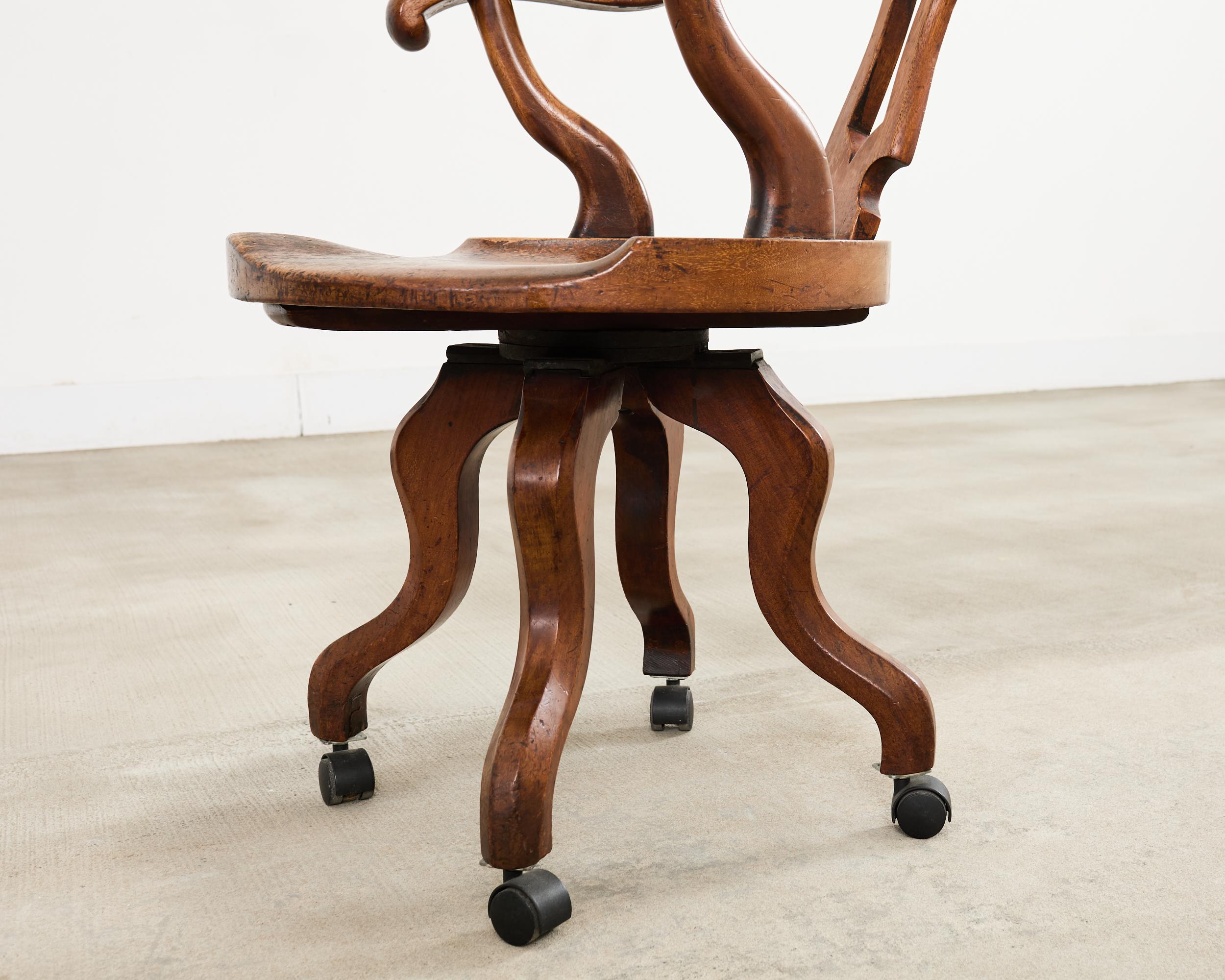 19th Century English Victorian Swivel Captains Desk Chair in vendita 11