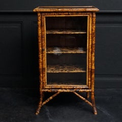 19th Century English Victorian Tiger Bamboo Lacquer Cabinet with Gilt Wallpaper