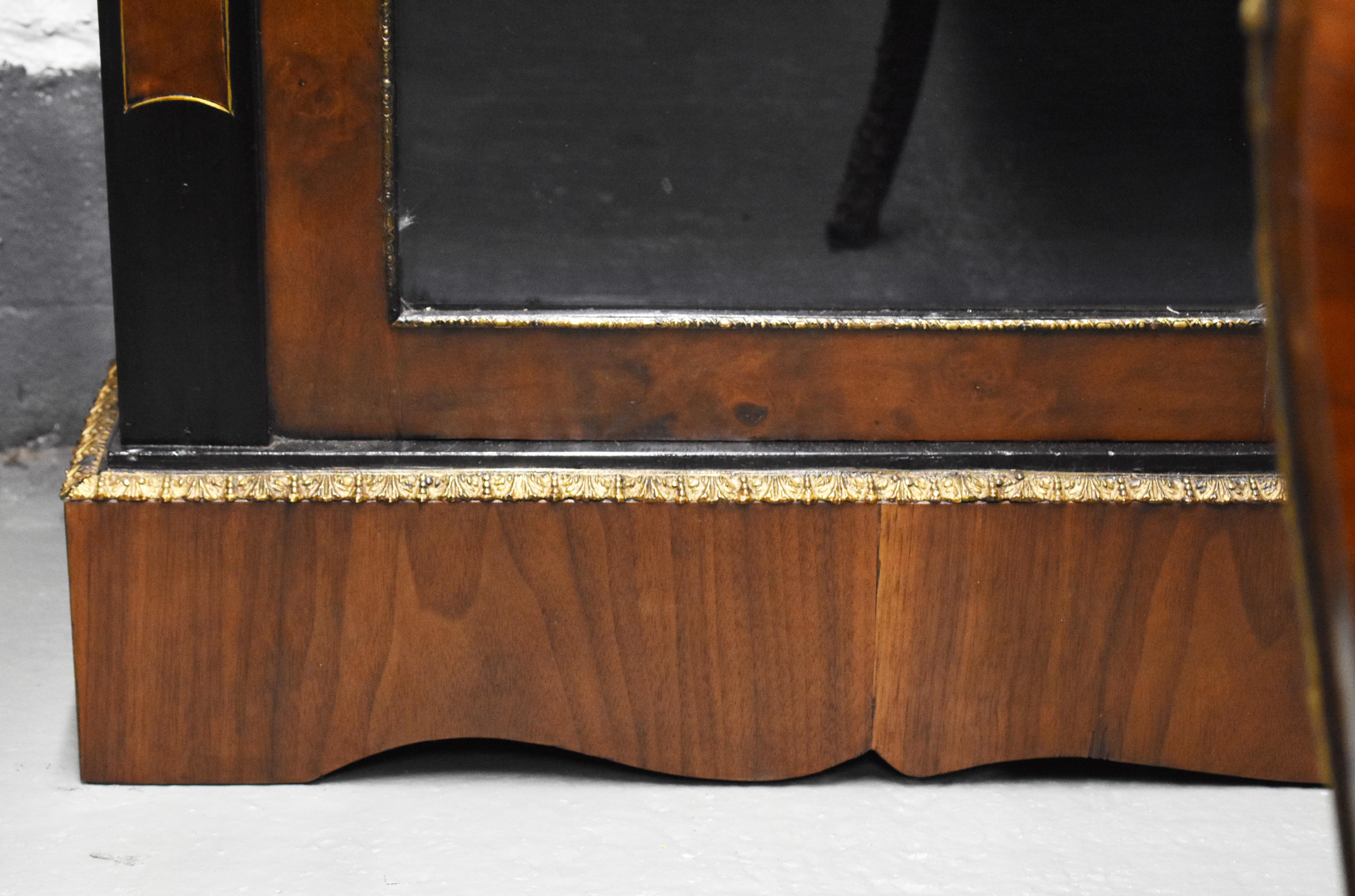 19th Century English Victorian Walnut and Ebonized Brass Inlaid Pier Cabinet For Sale 2