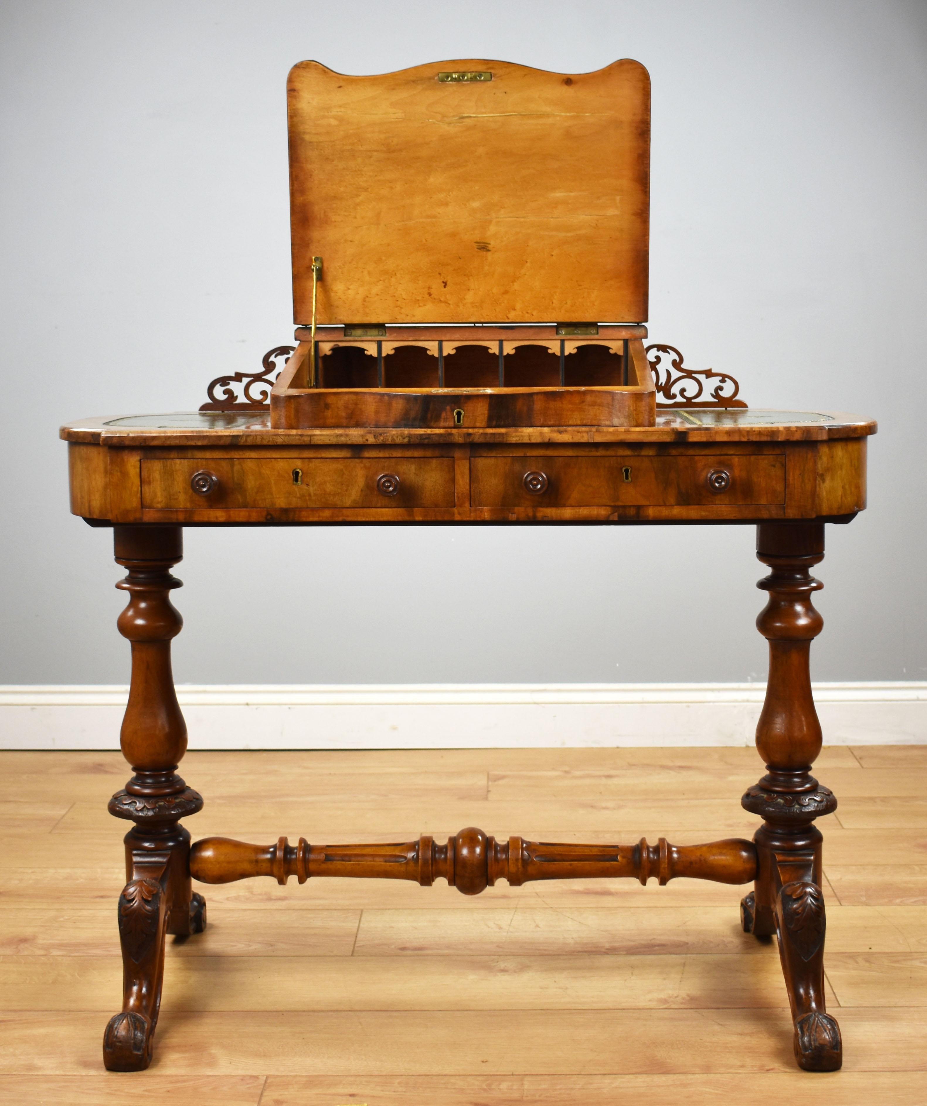19th Century English Victorian Walnut Inlaid Writing Table 3