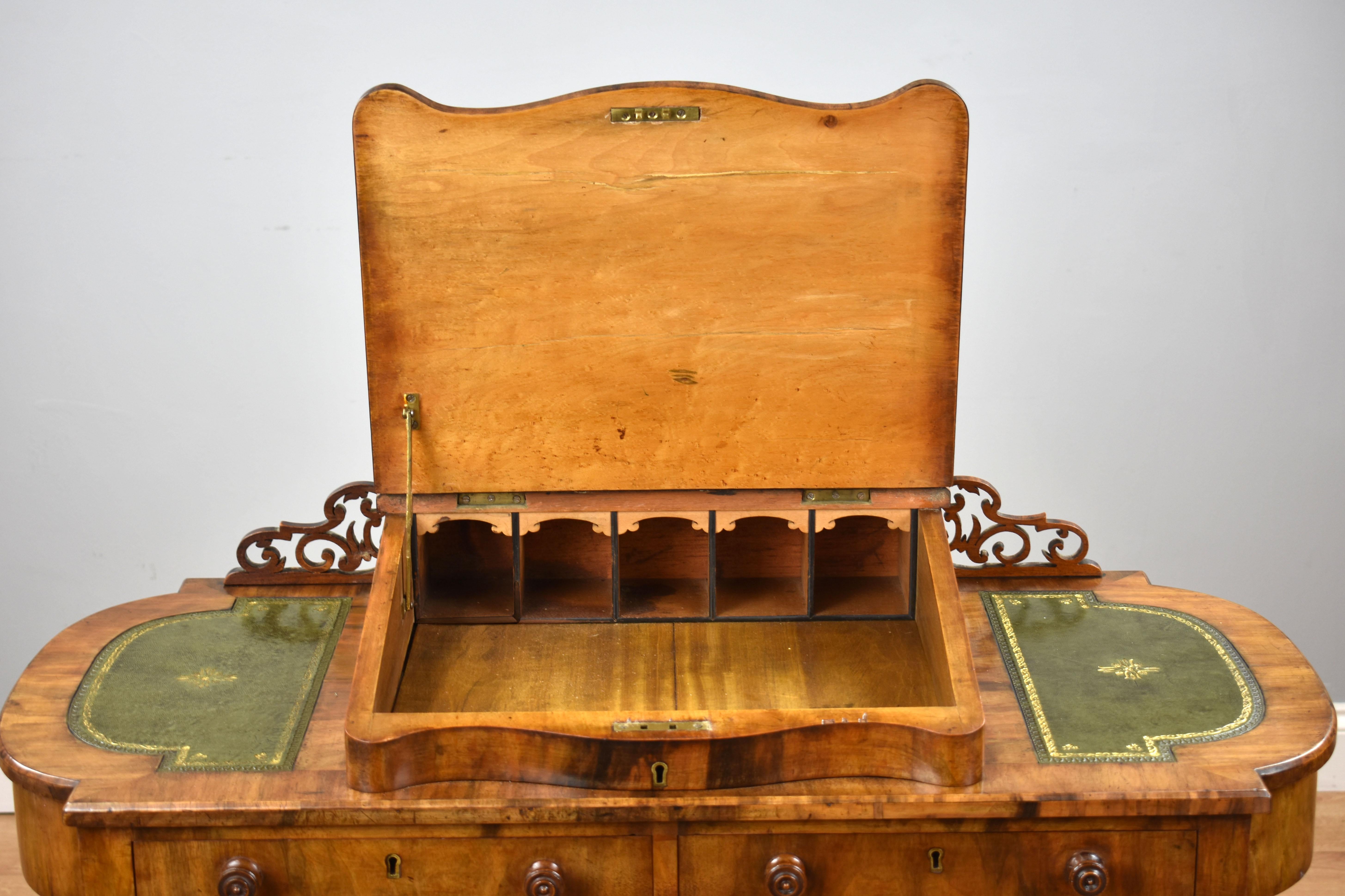 19th Century English Victorian Walnut Inlaid Writing Table 4