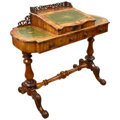 19th Century English Victorian Walnut Inlaid Writing Table