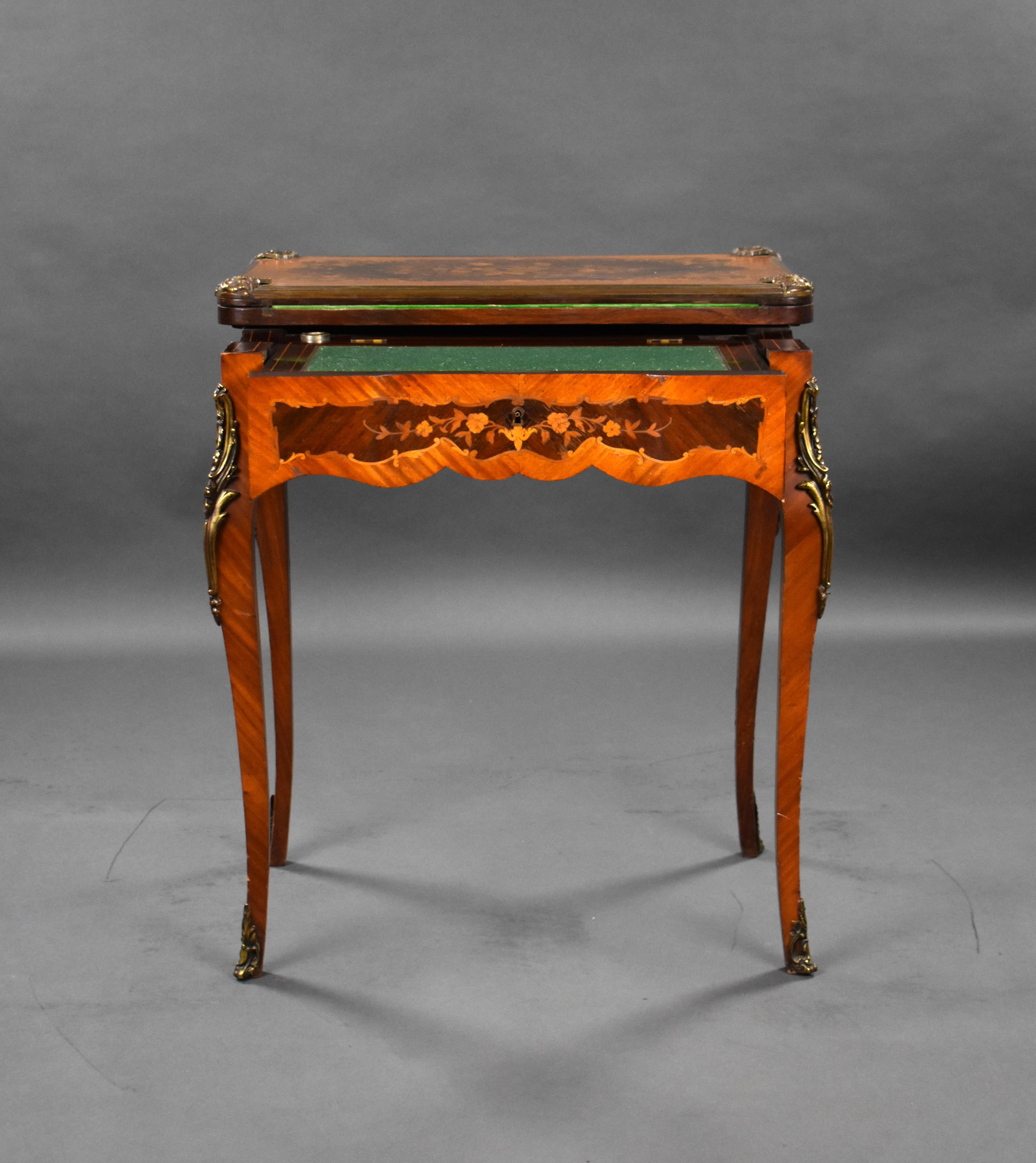 19th Century English Victorian Walnut & Marquetry Card Table & Vanity For Sale 3