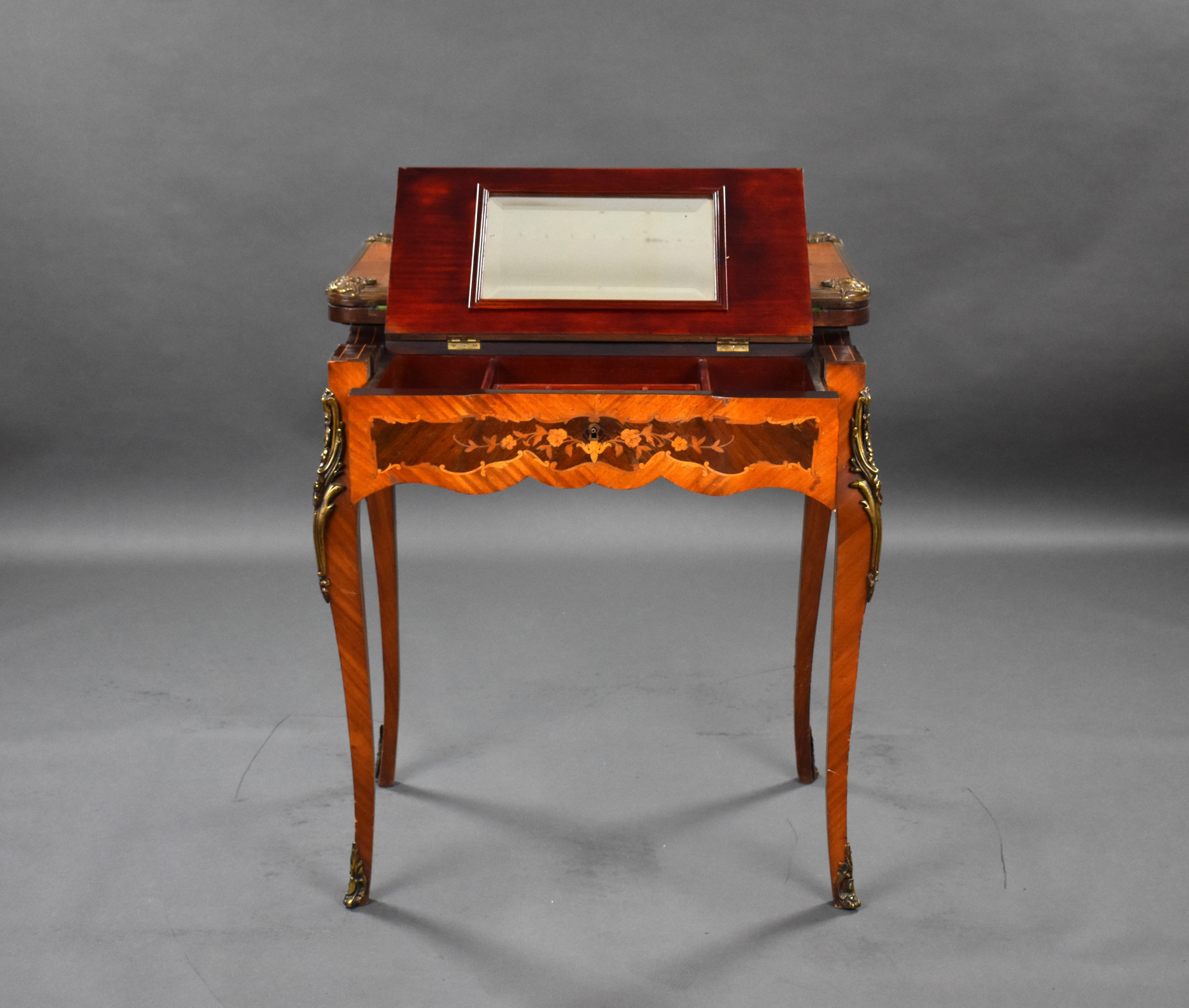 19th Century English Victorian Walnut & Marquetry Card Table & Vanity For Sale 5