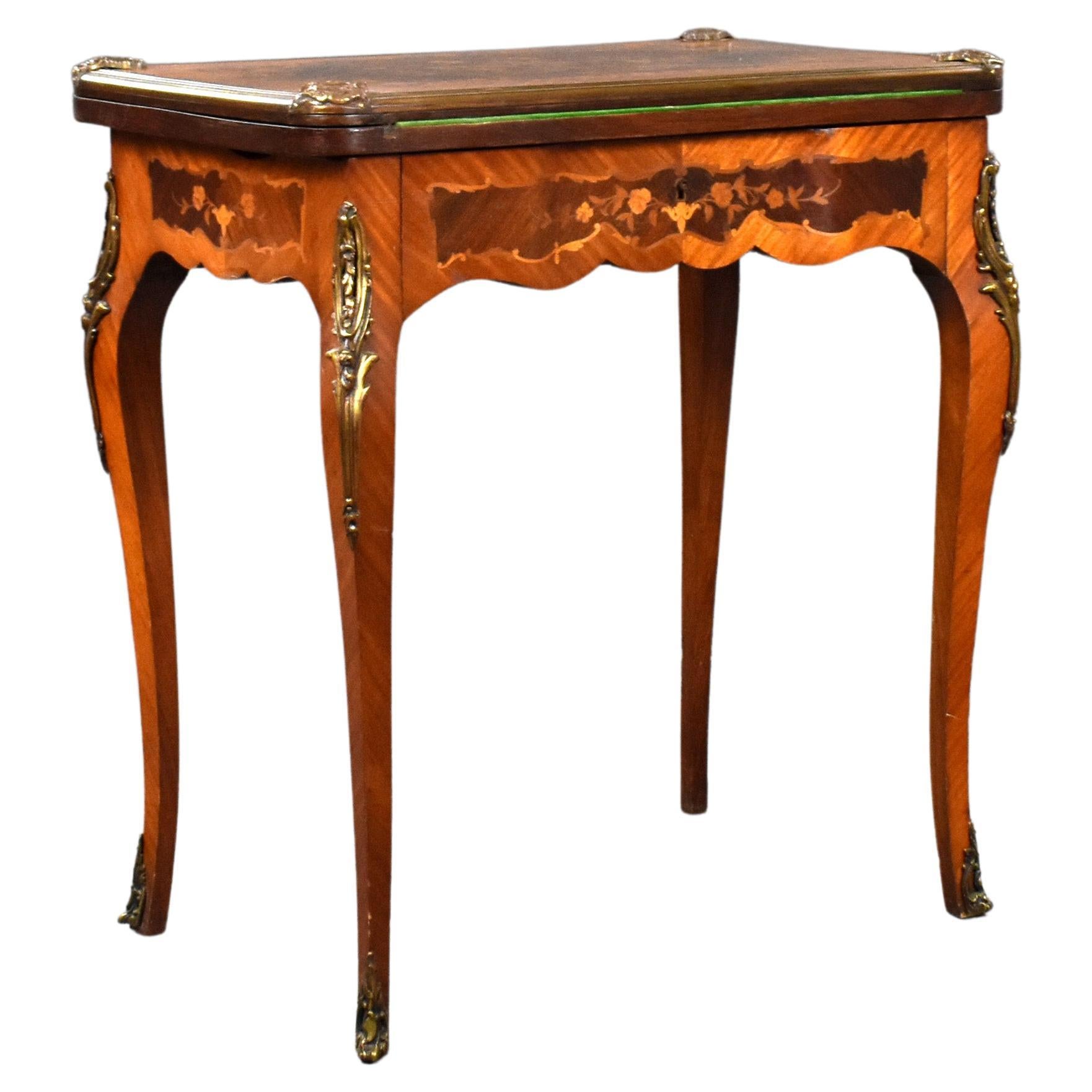19th Century English Victorian Walnut & Marquetry Card Table & Vanity