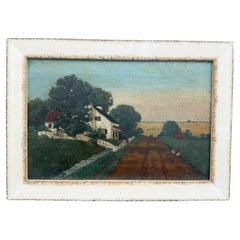 Huile sur toile d'un village anglais du XIXe siècle