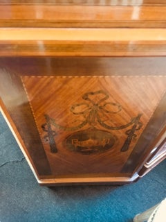 19th Century English Vitrine in Mahogany Veneer with Inlays and Decorations