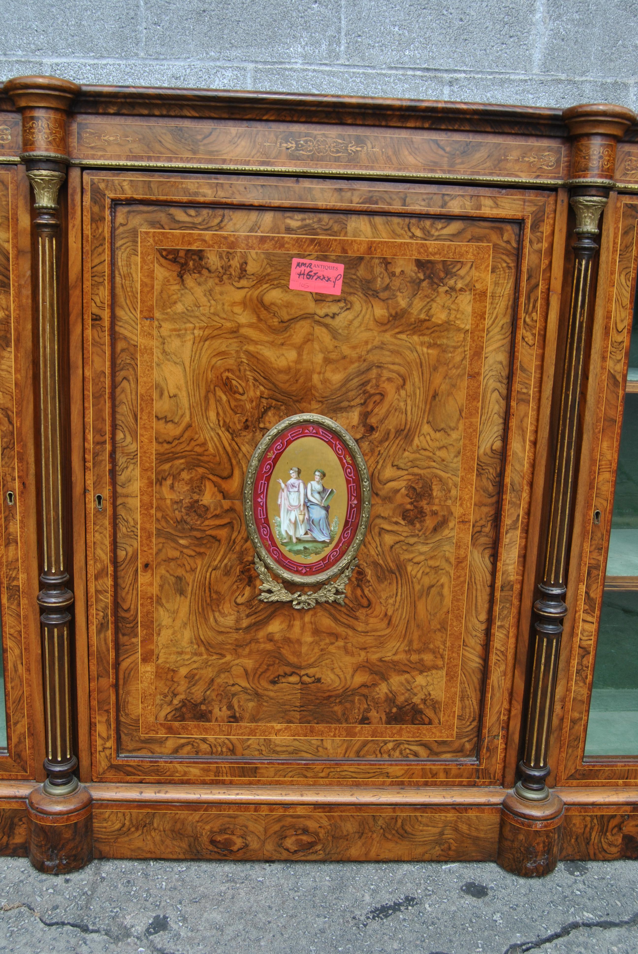 19th Century English Walnut and Burr Walnut Credenza / Server / Display Cabinet For Sale 2