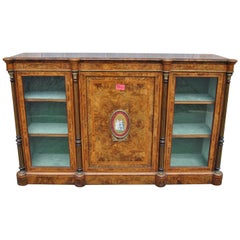 Antique 19th Century English Walnut and Burr Walnut Credenza / Server / Display Cabinet