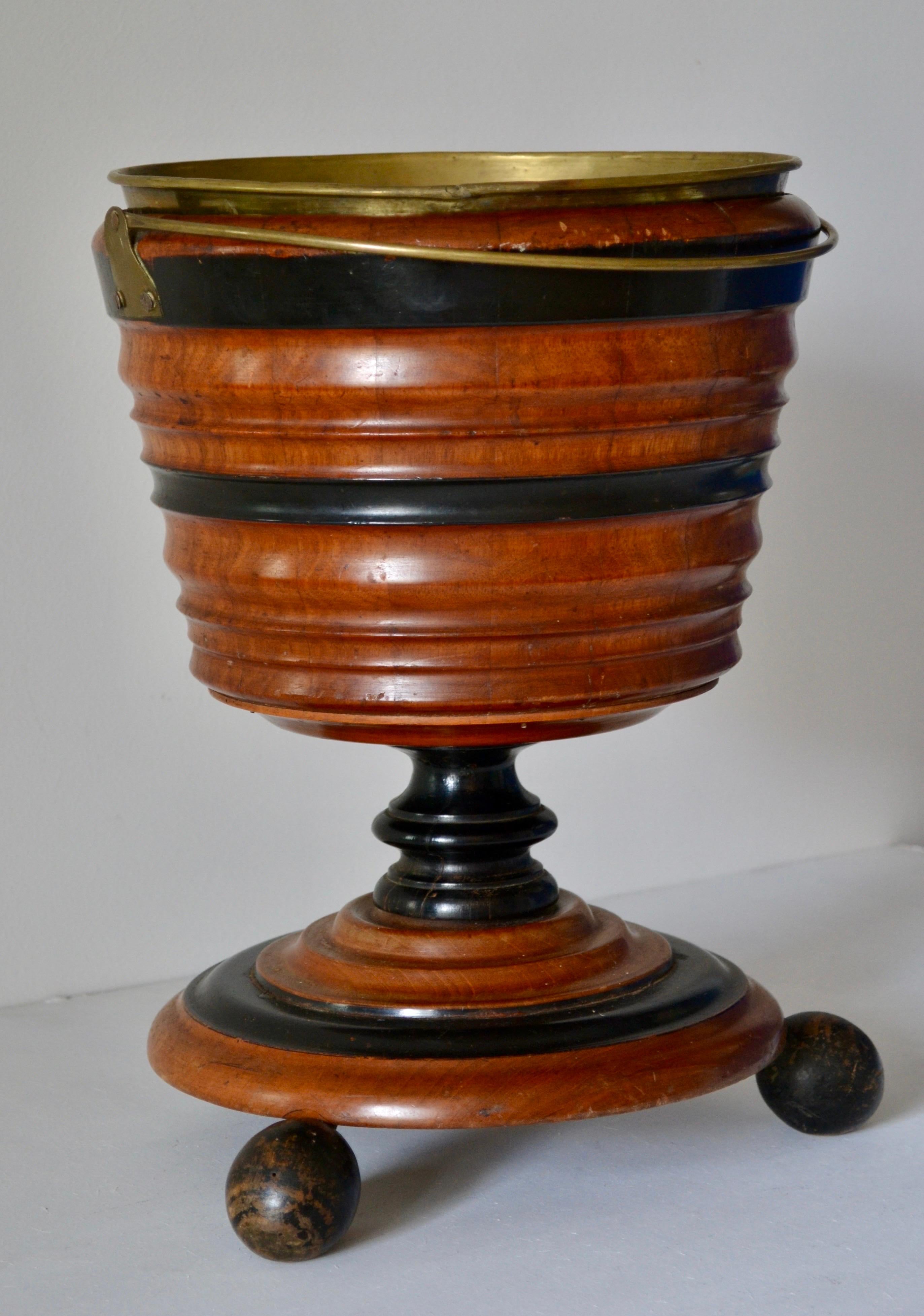 19th Century English Walnut and Ebonized Peat / Coal Bucket with Copper Liner For Sale 4