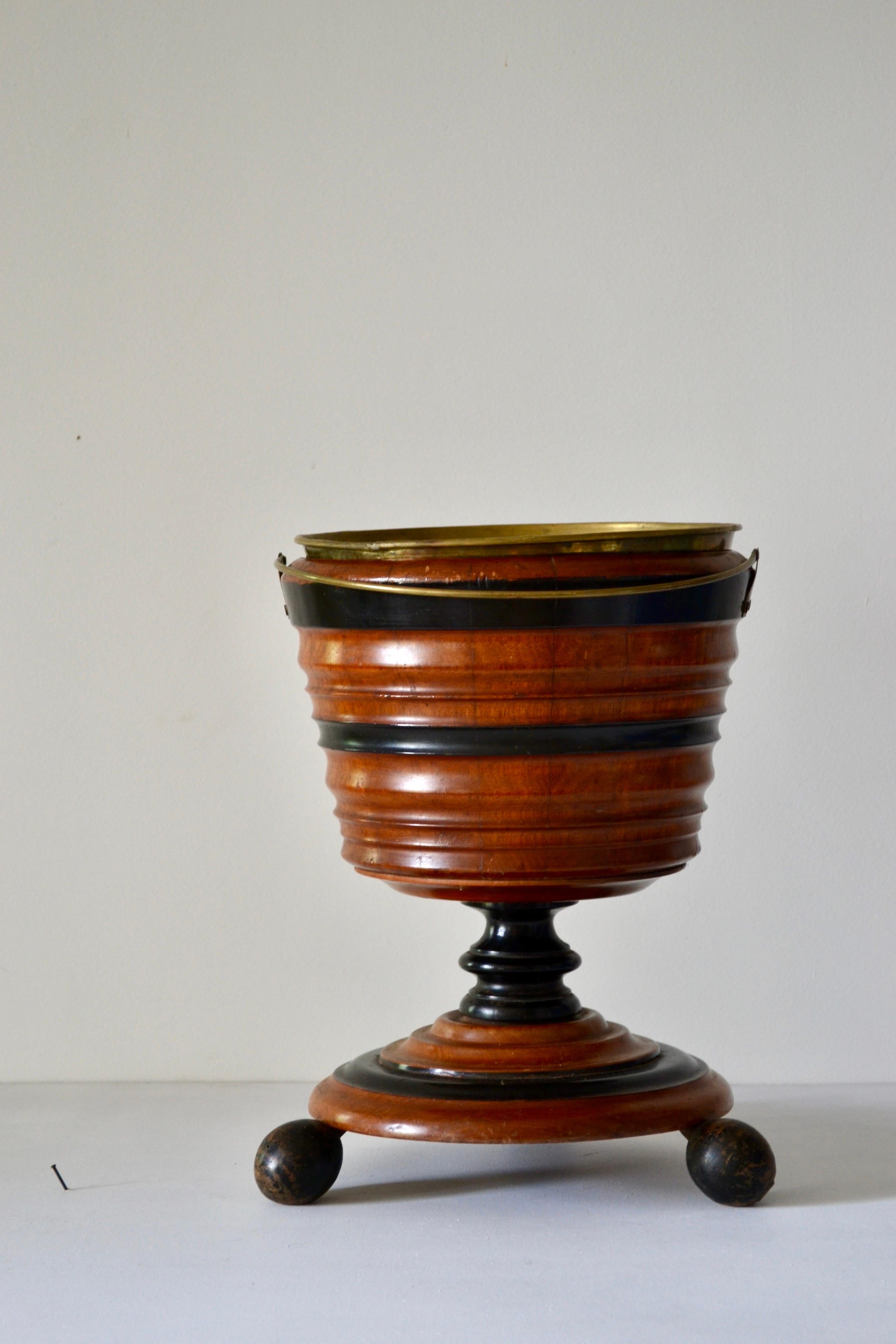 19th Century English Walnut and Ebonized Peat / Coal Bucket with Copper Liner For Sale 5