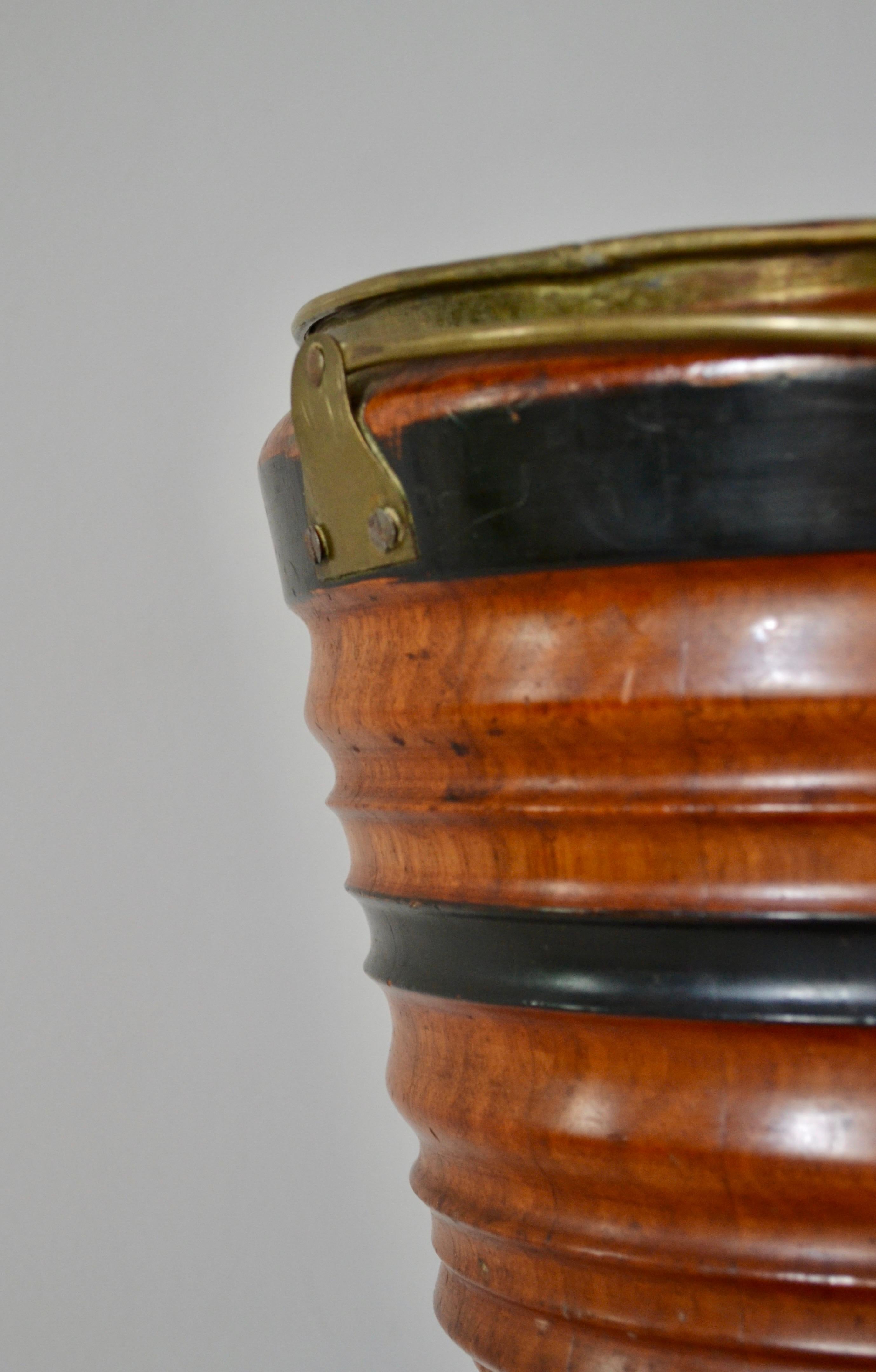 Victorian 19th Century English Walnut and Ebonized Peat / Coal Bucket with Copper Liner For Sale
