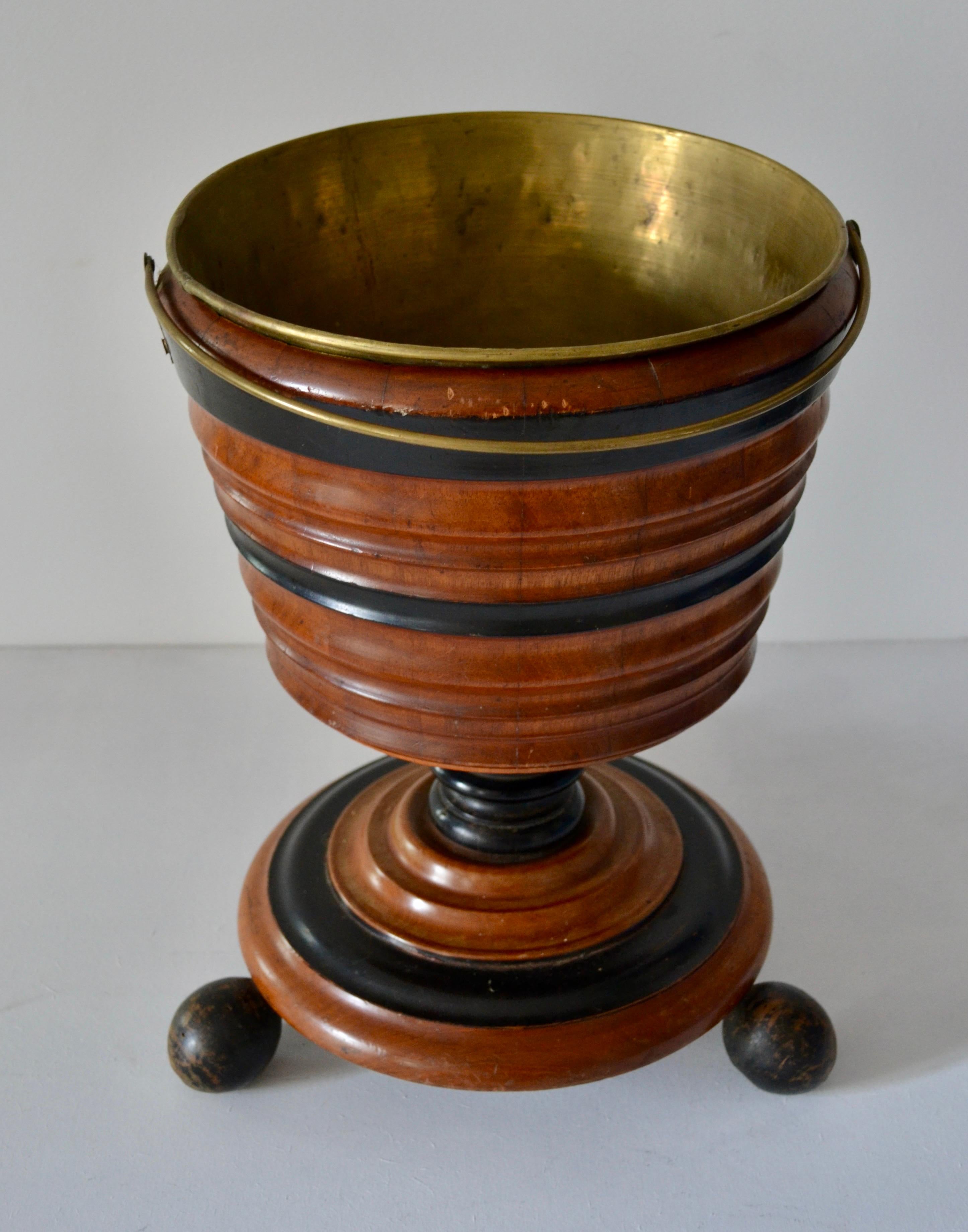 British 19th Century English Walnut and Ebonized Peat / Coal Bucket with Copper Liner For Sale